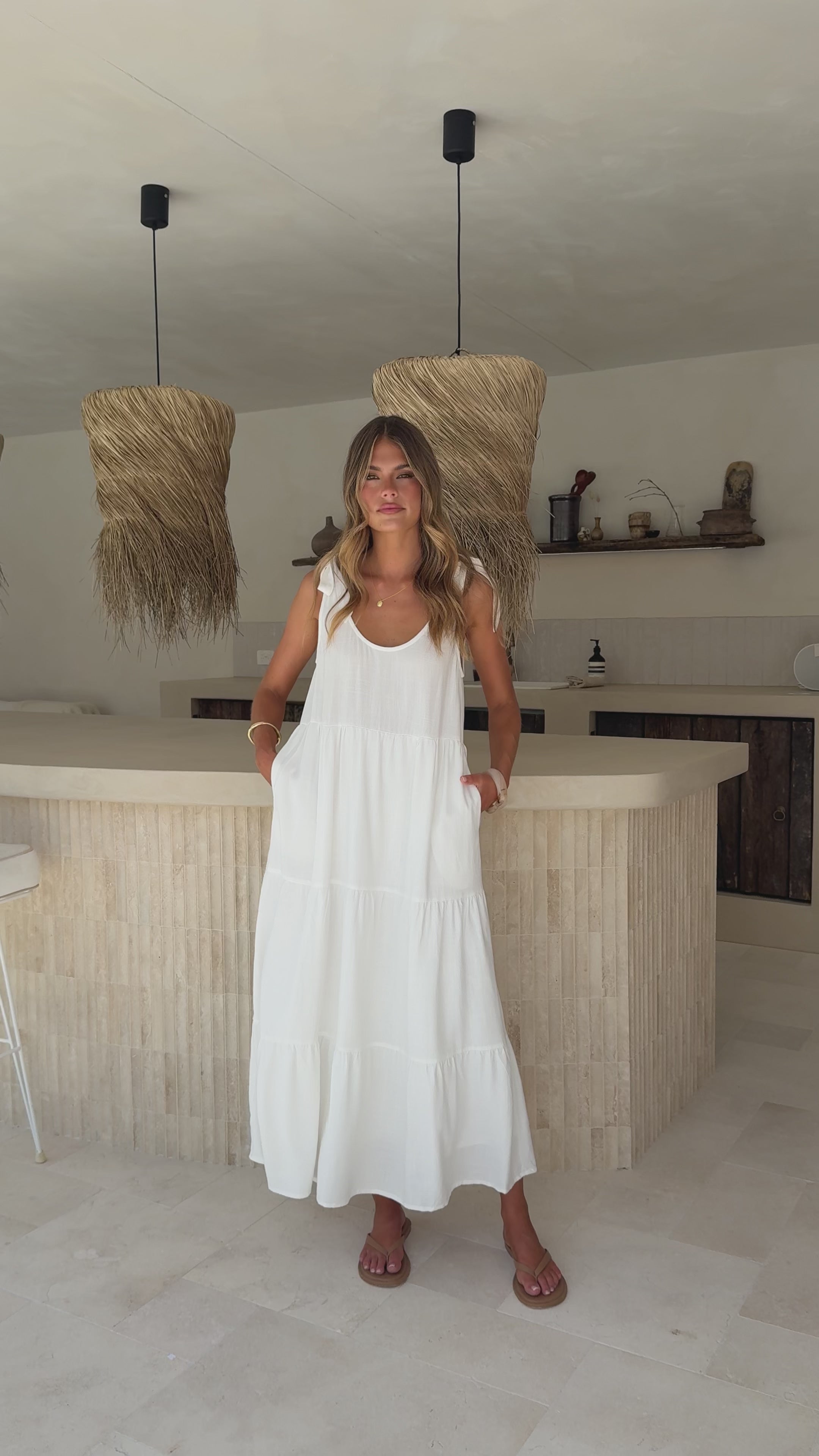 Load video: Jaliyah Midi Dress - White - Billy J