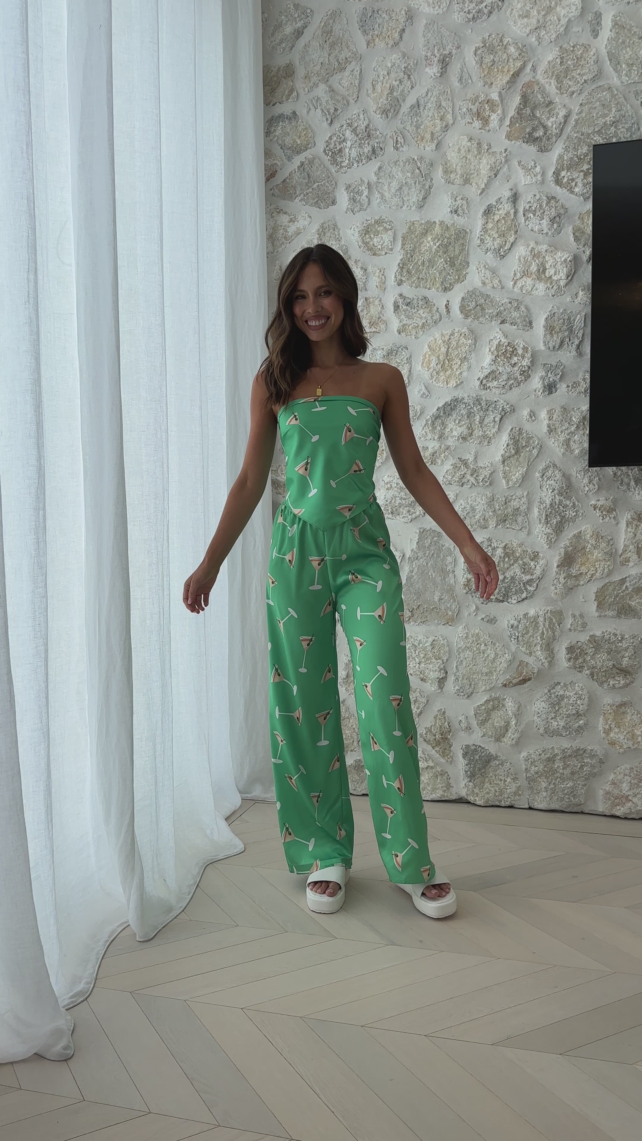 Harriette Scarf Top and Pants Set - Green Martini