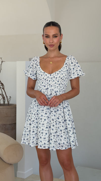 Load and play video in Gallery viewer, Sahirah Mini Dress - Blue Floral
