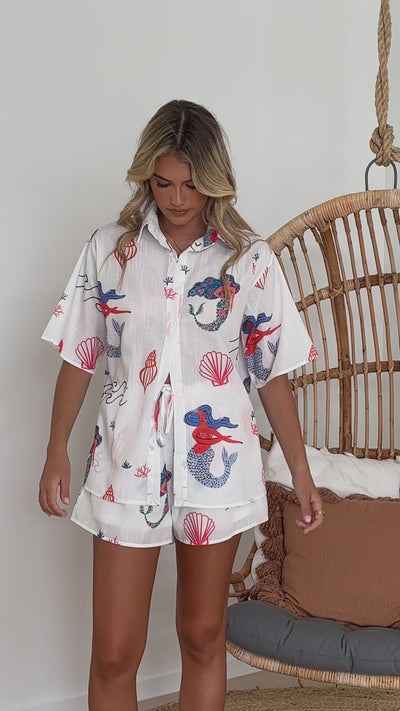 Load and play video in Gallery viewer, Charli Button Up Shirt and Shorts Set - Sealife Print
