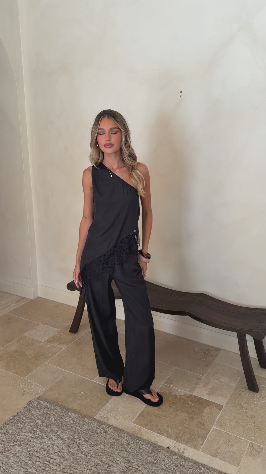 Baela One Shoulder Top & Pants Set - Black - Billy J