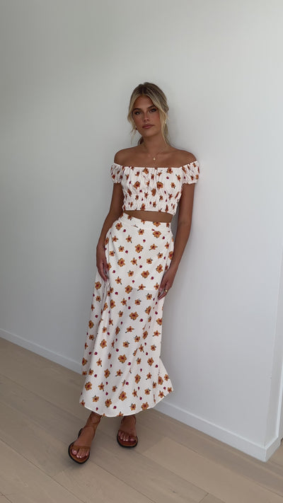 Load and play video in Gallery viewer, Hallie Maxi Skirt - Orange Floral
