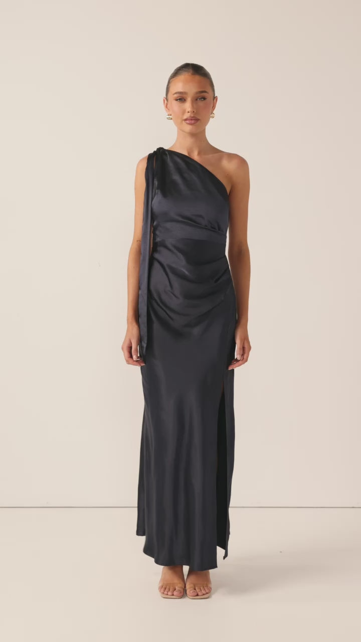 Load video: Halle One Shoulder Maxi Dress - Navy