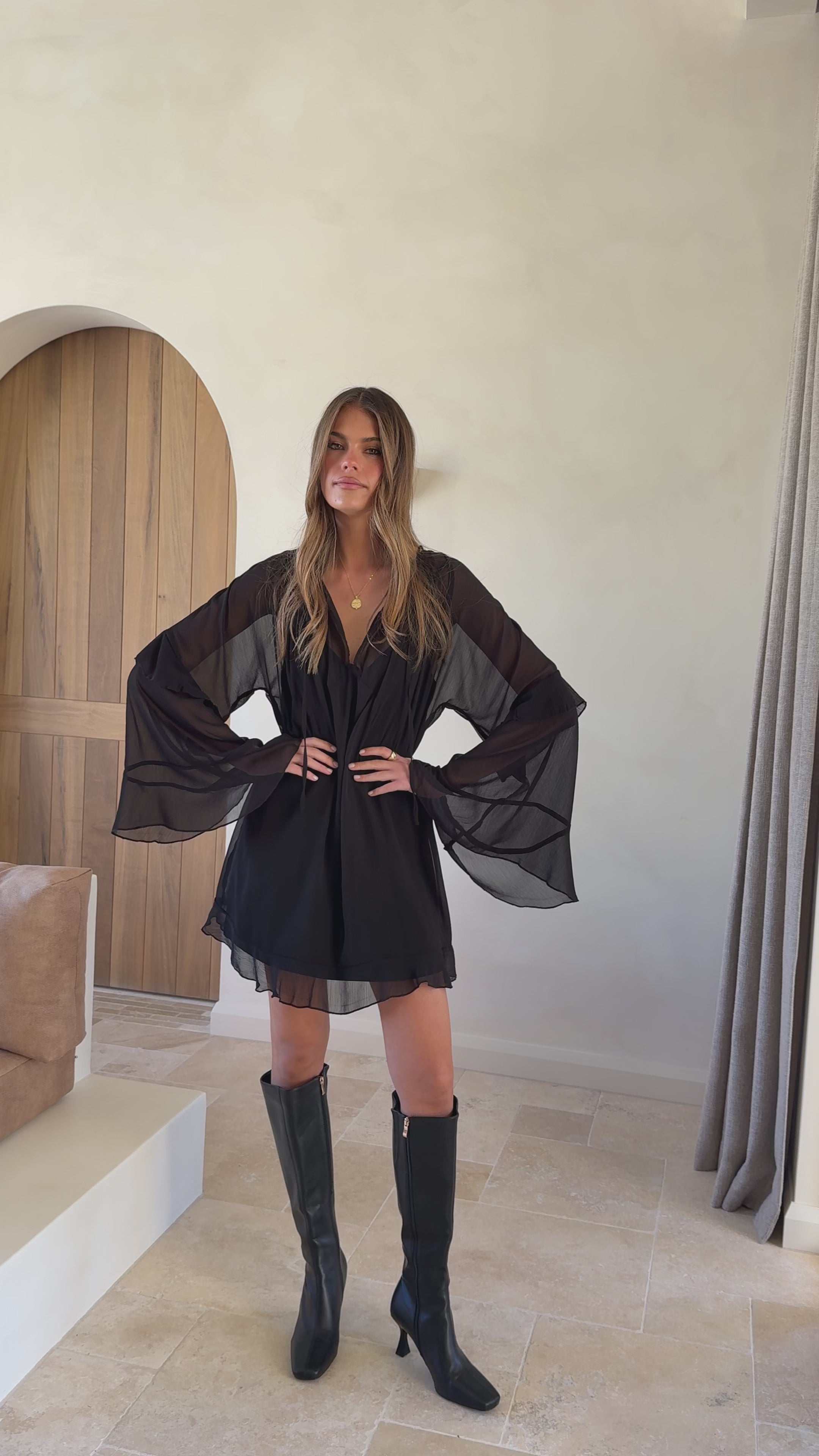 Load video: Leera Mini Dress - Black - Billy J