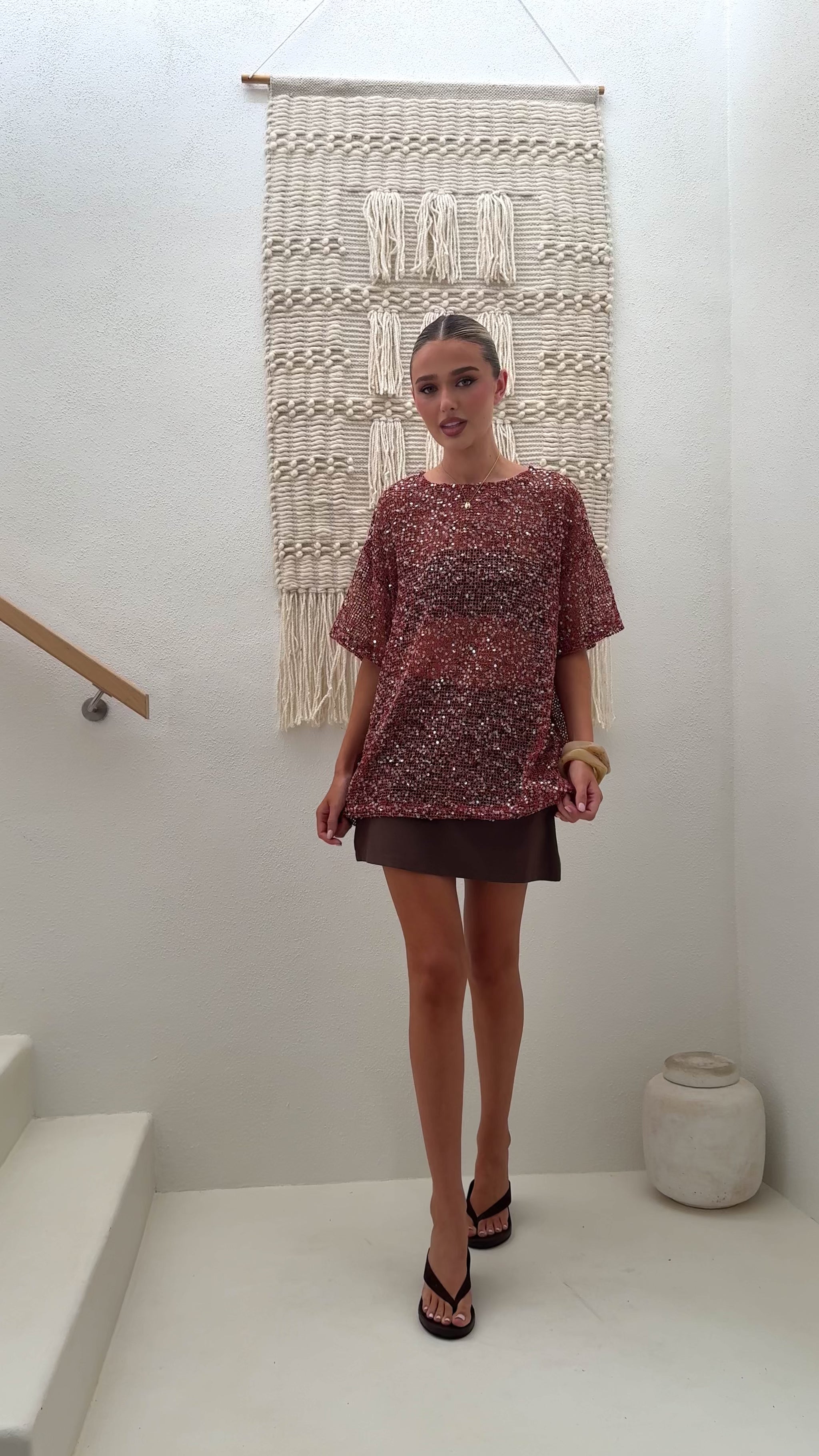 Zinnia Oversized Sequins Tee - Rust - Billy J