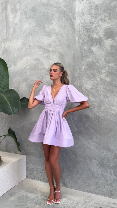 Load and play video in Gallery viewer, Erin Mini Dress- Lilac
