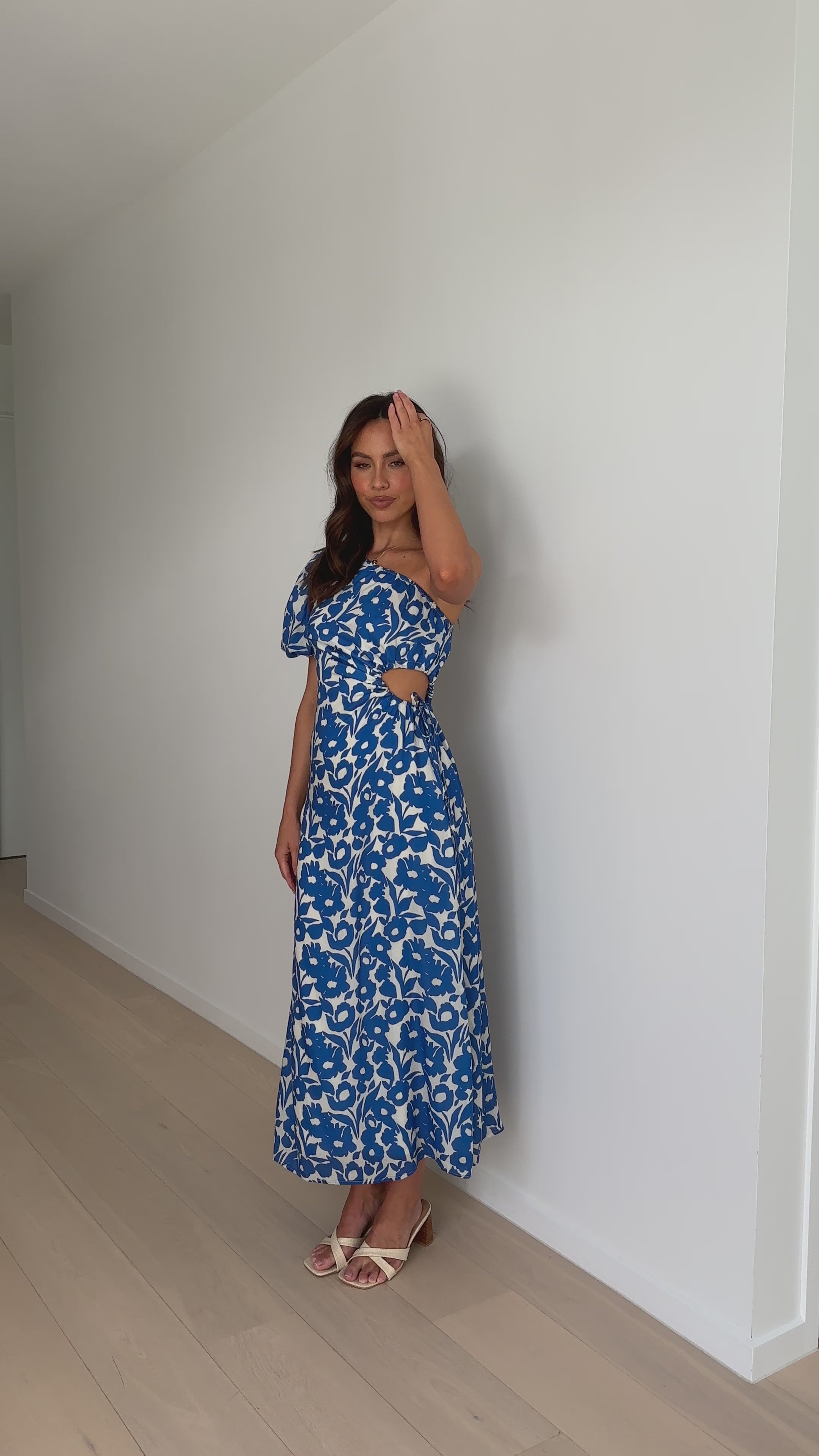 Zima One Shoulder Maxi Dress - Blue Floral