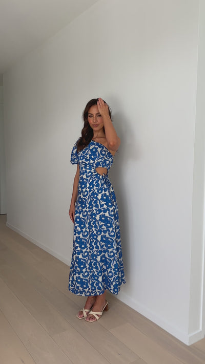 Load and play video in Gallery viewer, Zima One Shoulder Maxi Dress - Blue Floral
