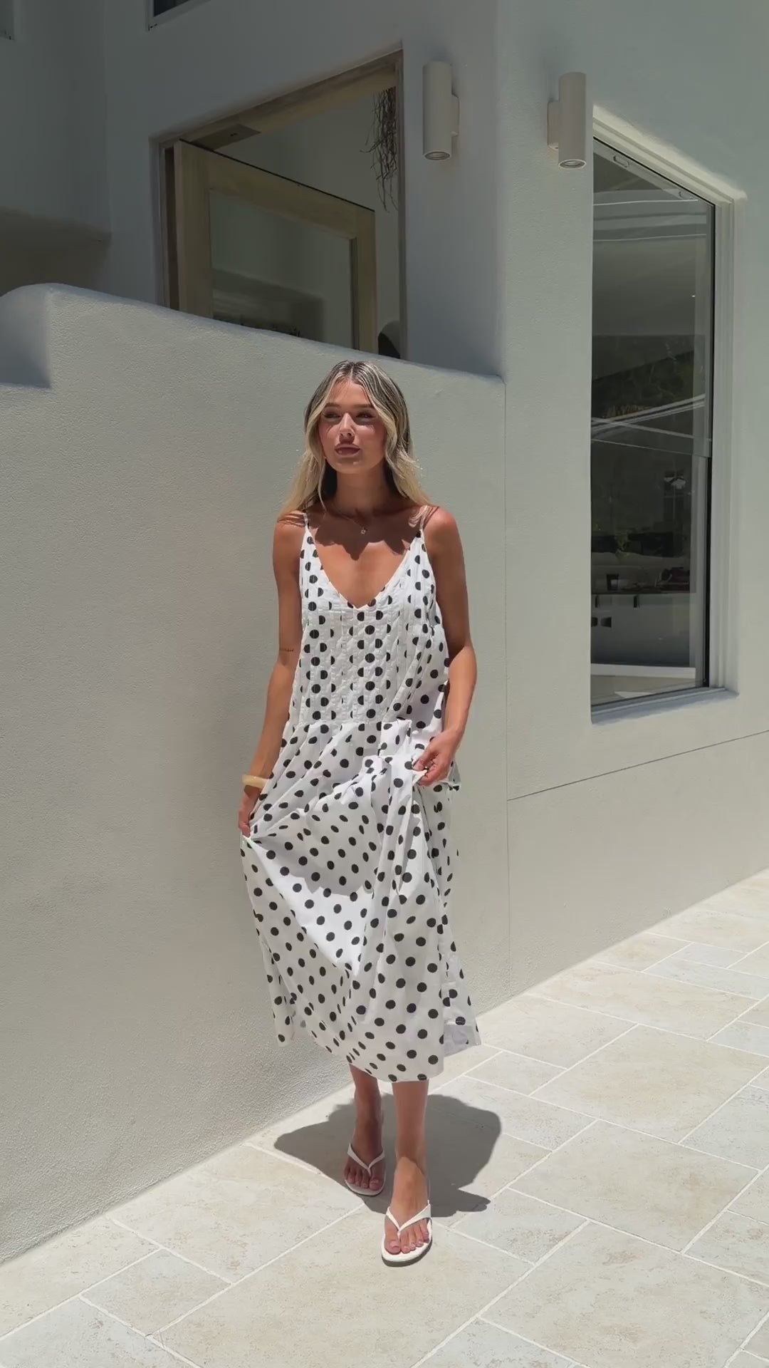 Load video: Dimmi Maxi Dress - White/Black Spot - Billy J