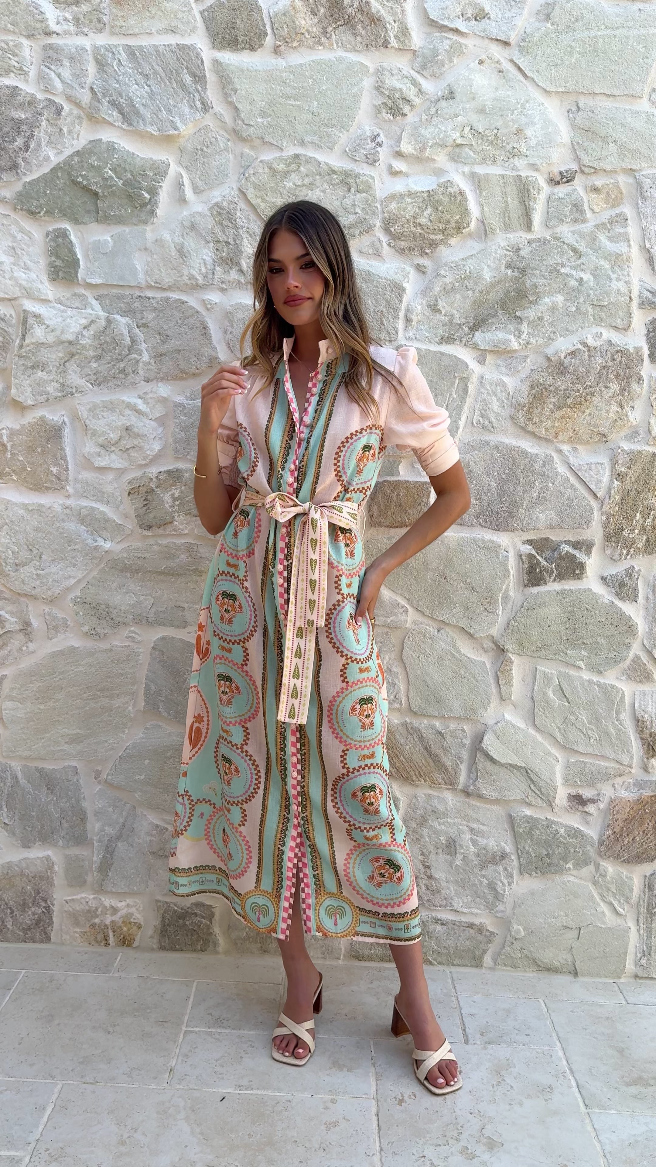 Load video: Magnolia Midi Dress - Acacia Palm Cream - Billy J