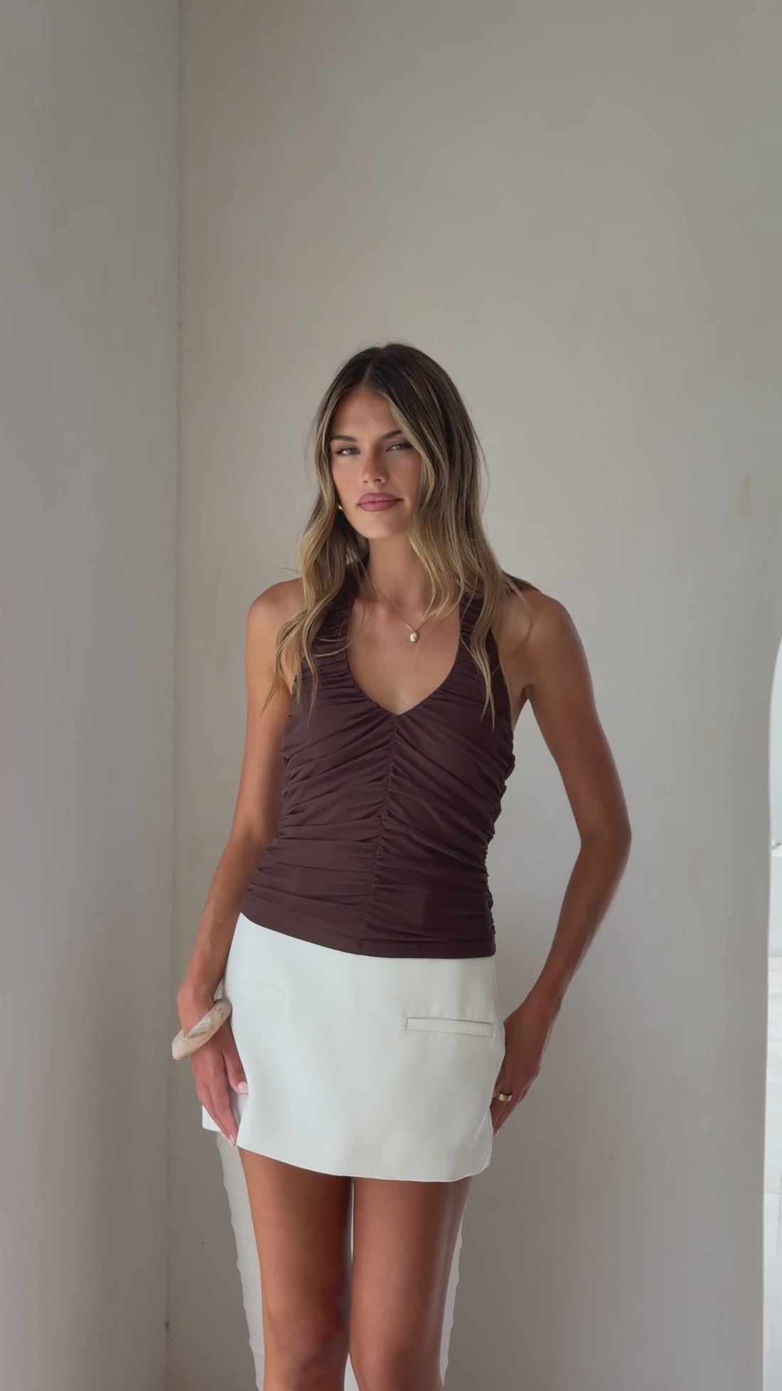 Kylie Halter Neck Top - Chocolate - Billy J