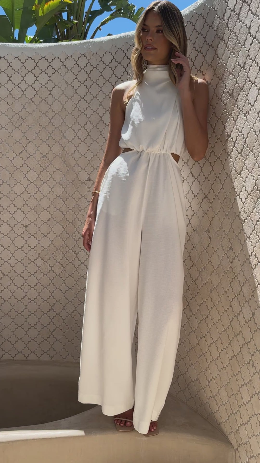 Lara Halter Neck Wide Leg Jumpsuit - White - Billy J