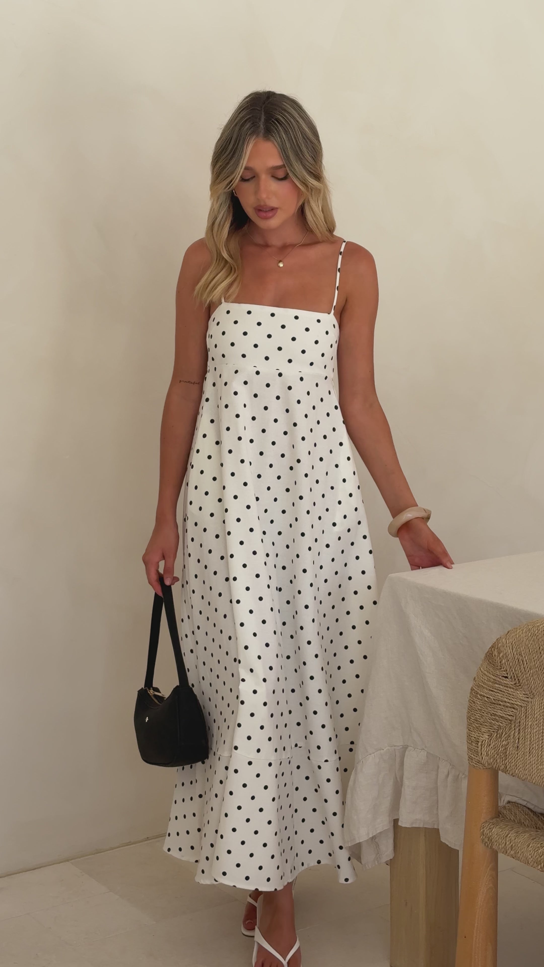 Load video: Elie Maxi Dress - White/Black Polka Dot - Billy J