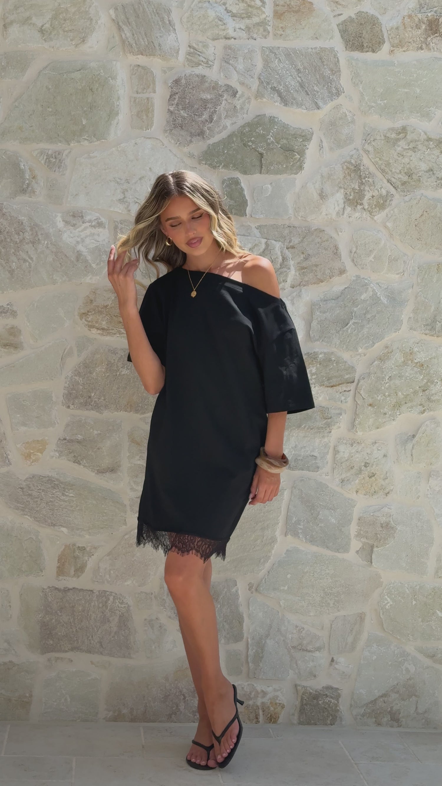 Kailen T-Shirt Lace Mini Dress - Black - Billy J