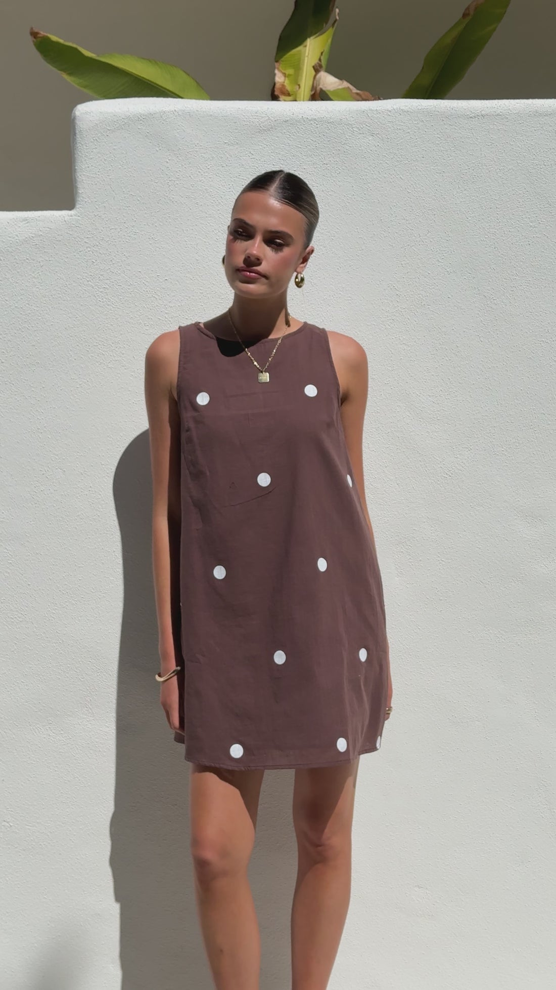Natala Shift Mini Dress - Chocolate / White Polka Dot - Billy J