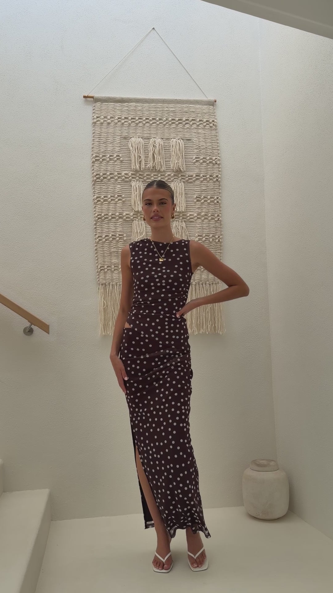 Load video: Janika Maxi Skirt - Chocolate/White Polka Dot - Billy J