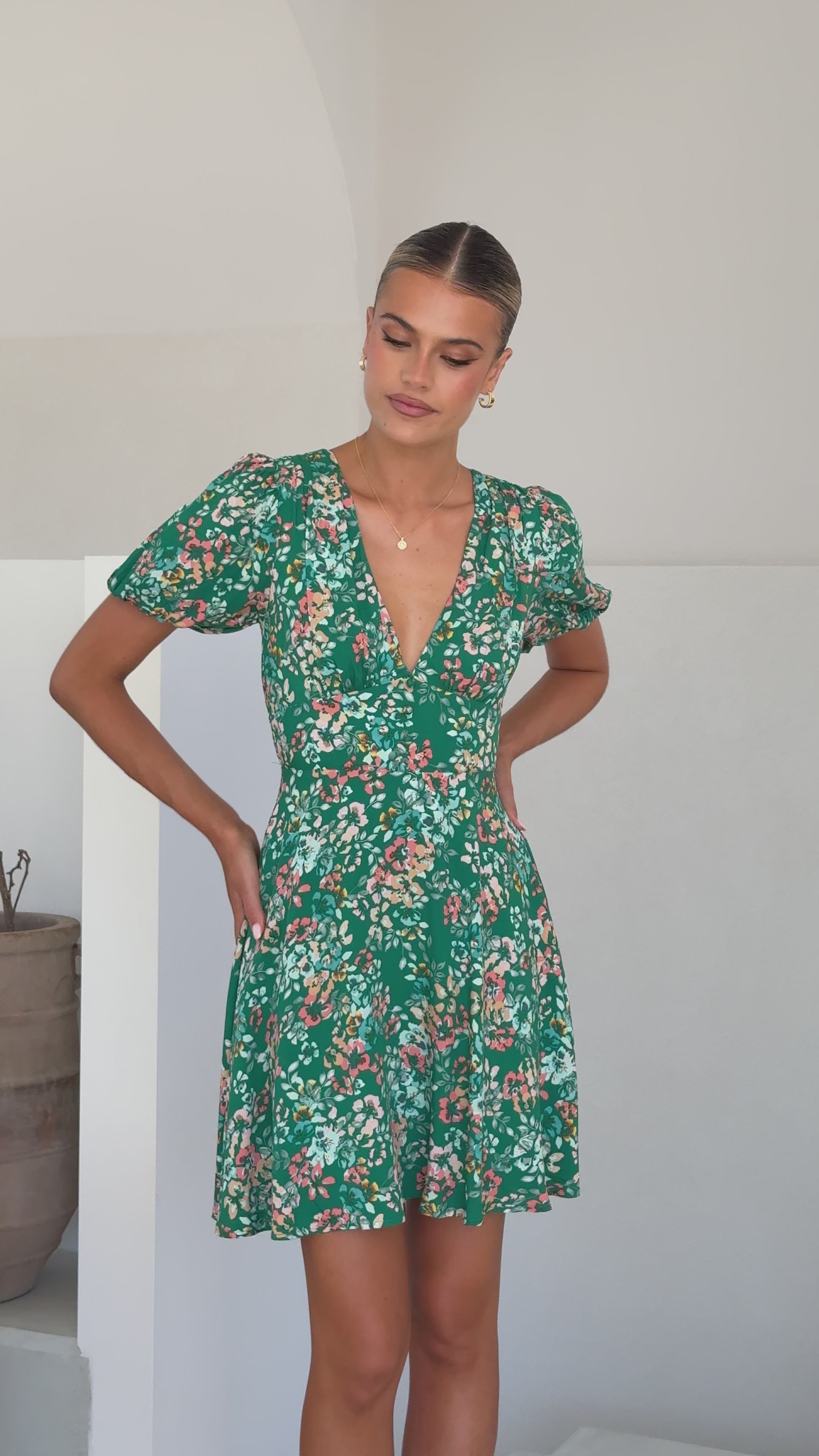 Itzel Mini Dress - Green Floral