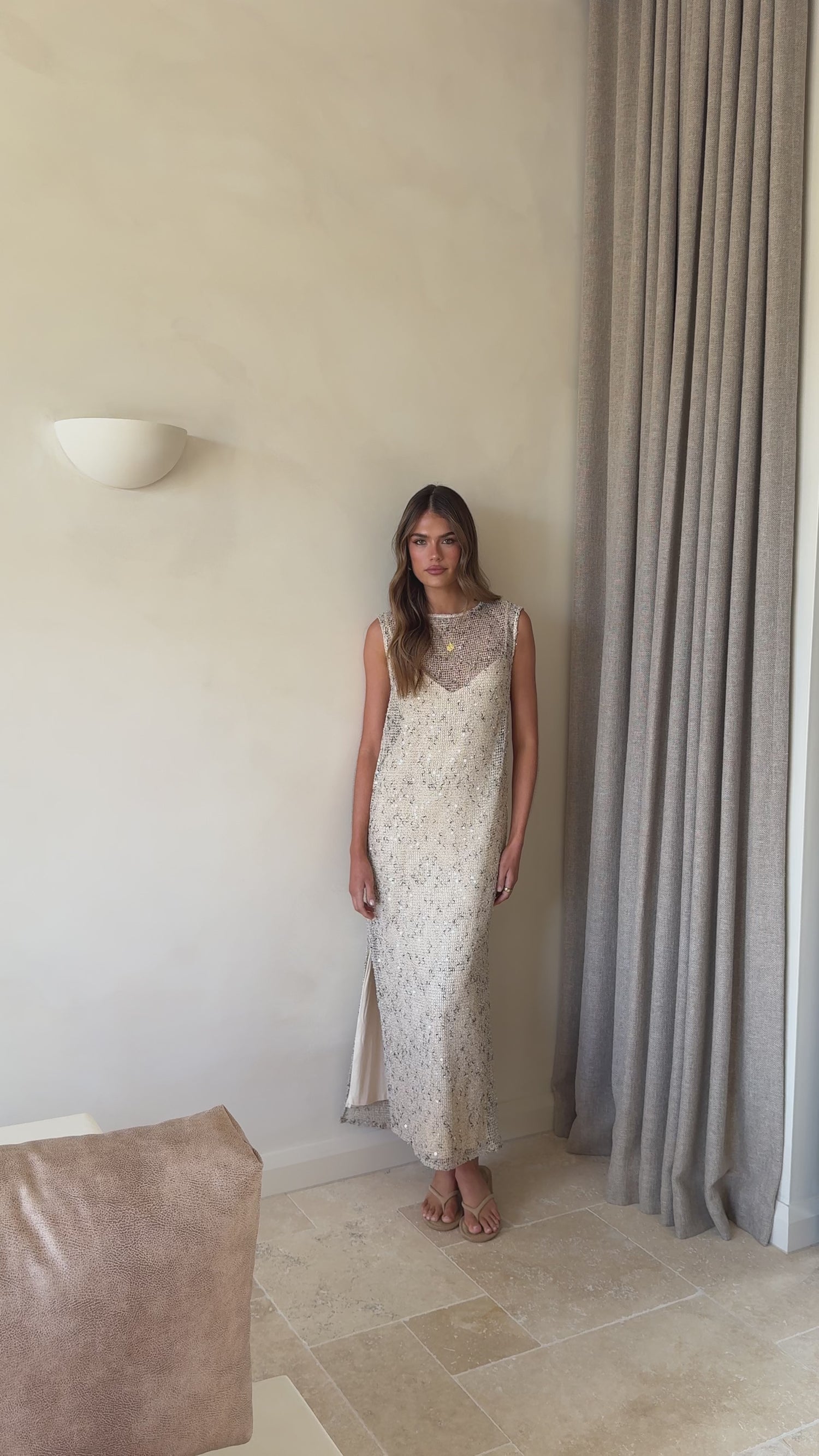 Matisse Sequins Maxi Dress - Cream - Billy J