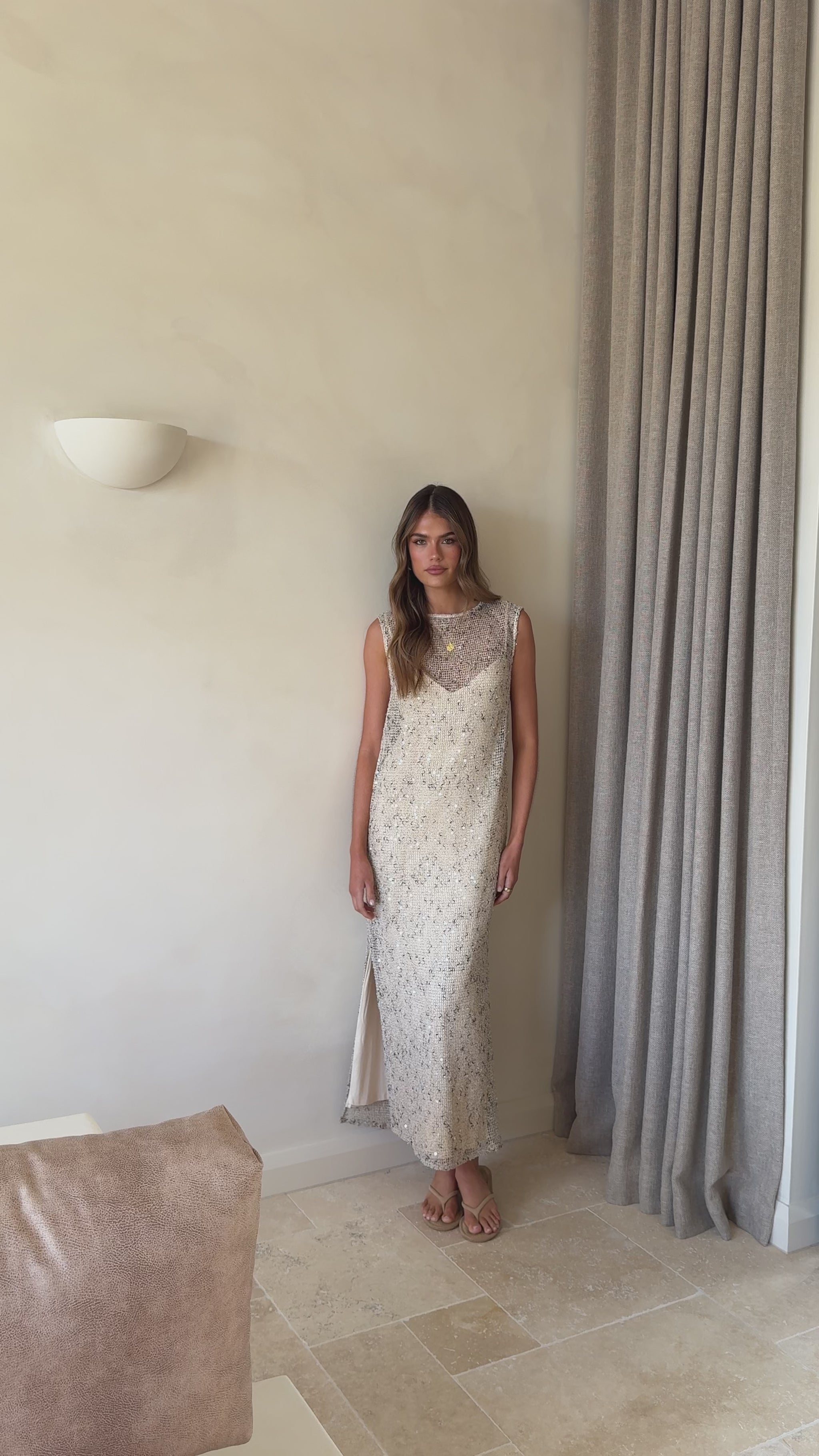 Matisse Sequins Maxi Dress - Cream - Billy J