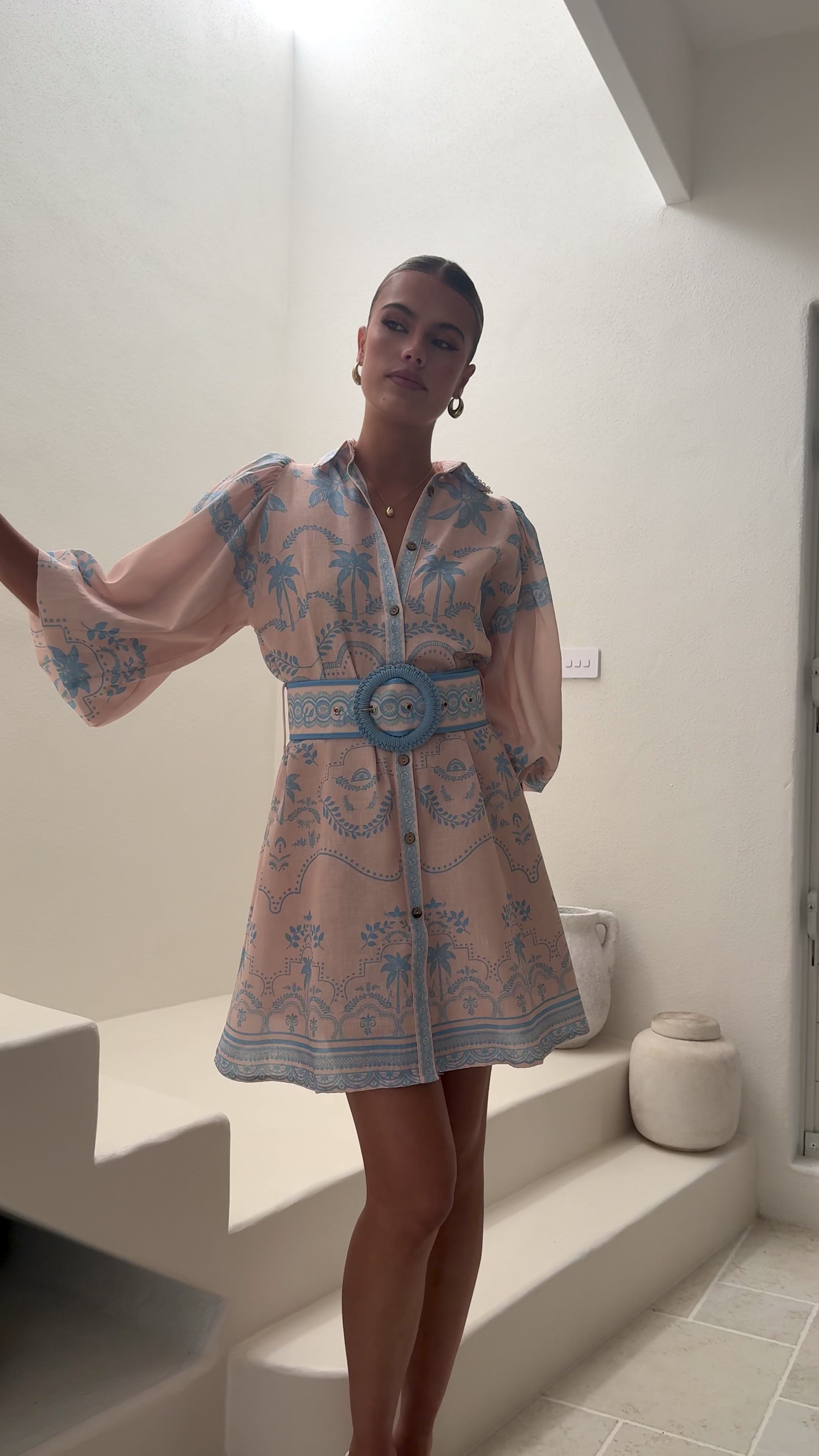 Load video: Xander Long Sleeve Mini Dress - Blue - Billy J