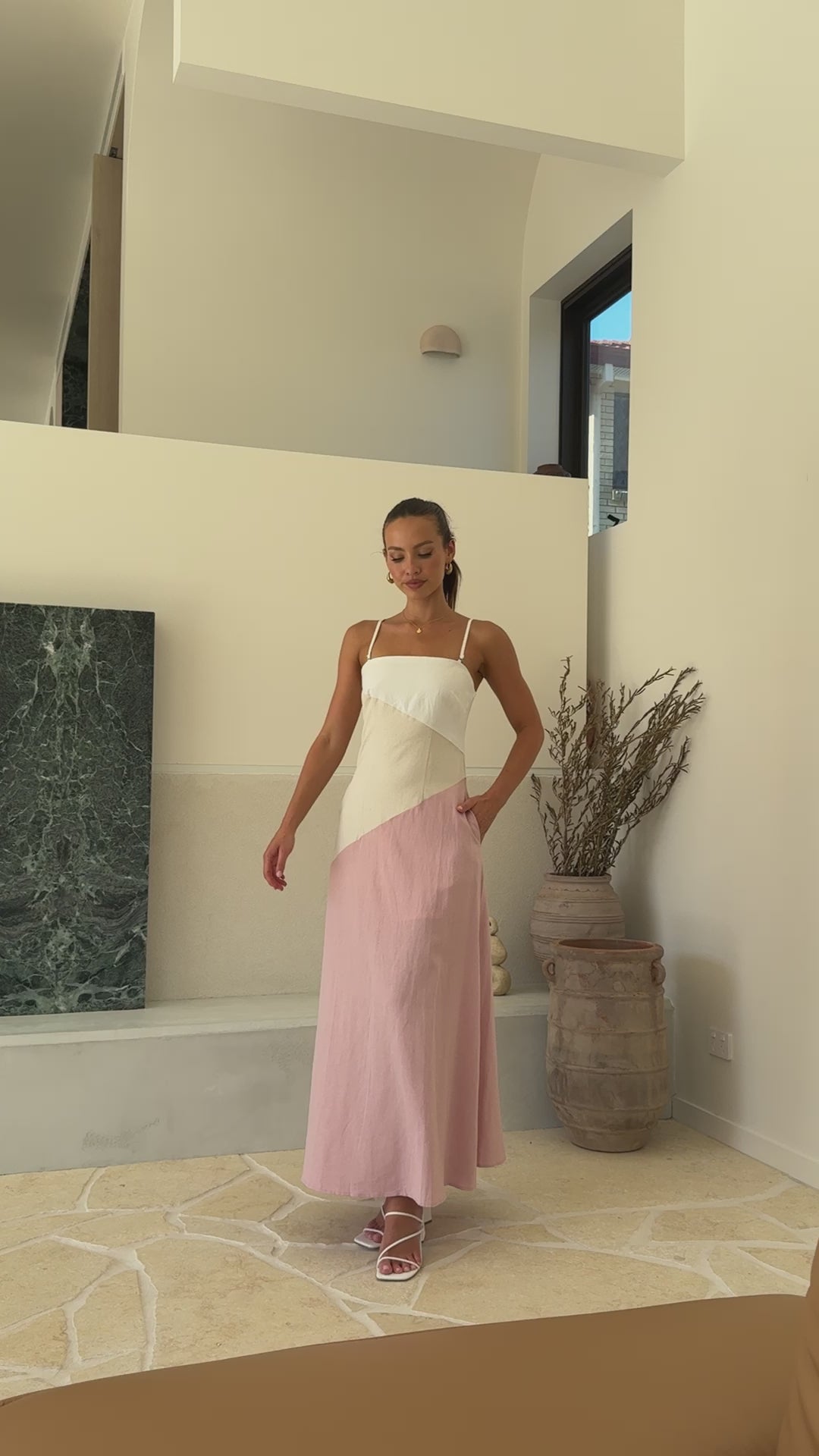 Brionie Maxi Dress - Pink/ White