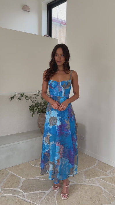 Load and play video in Gallery viewer, Rahima Maxi Dress - Blue Floral - Billy J
