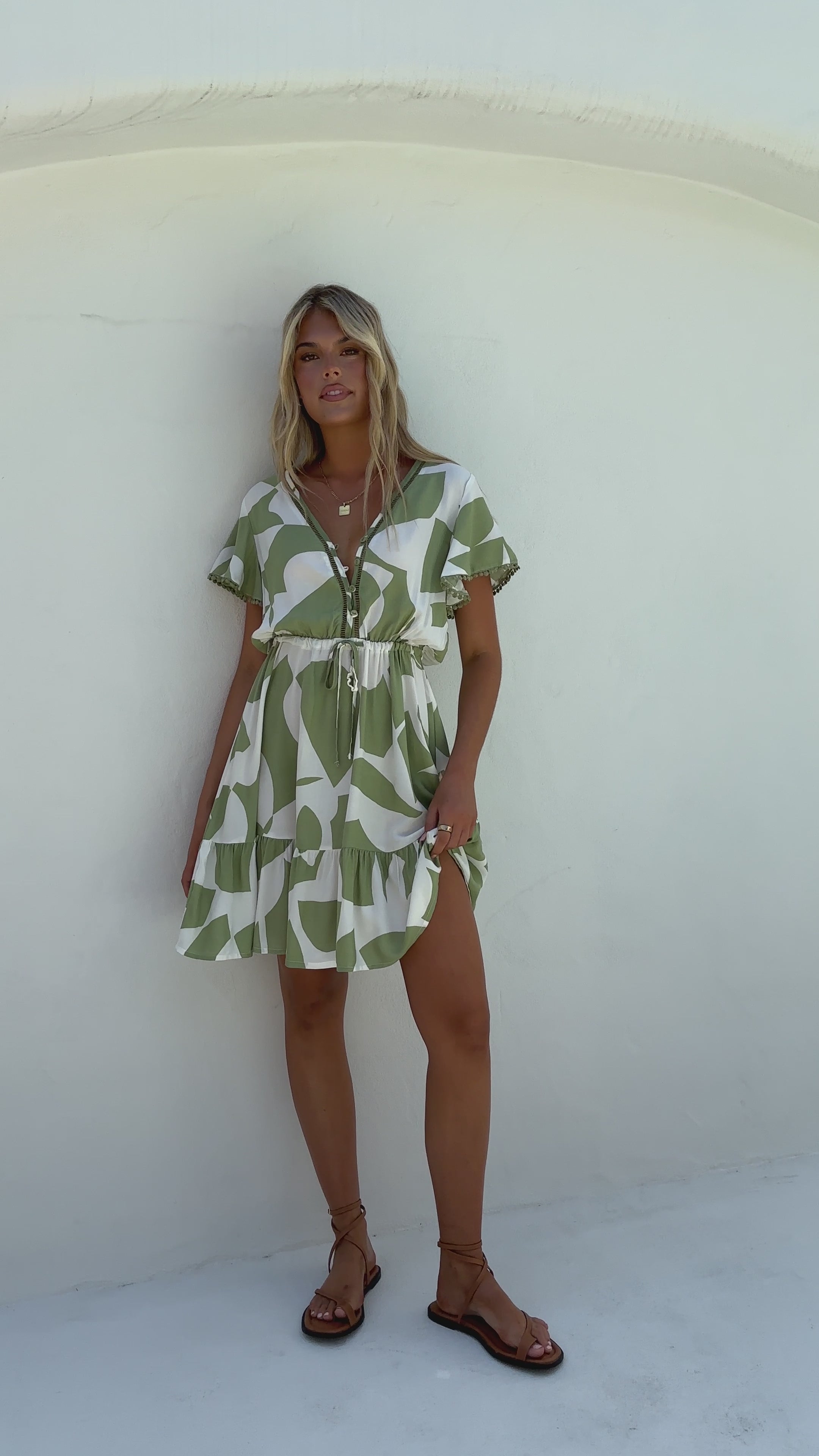 Poppi Mini Dress - Sage Print