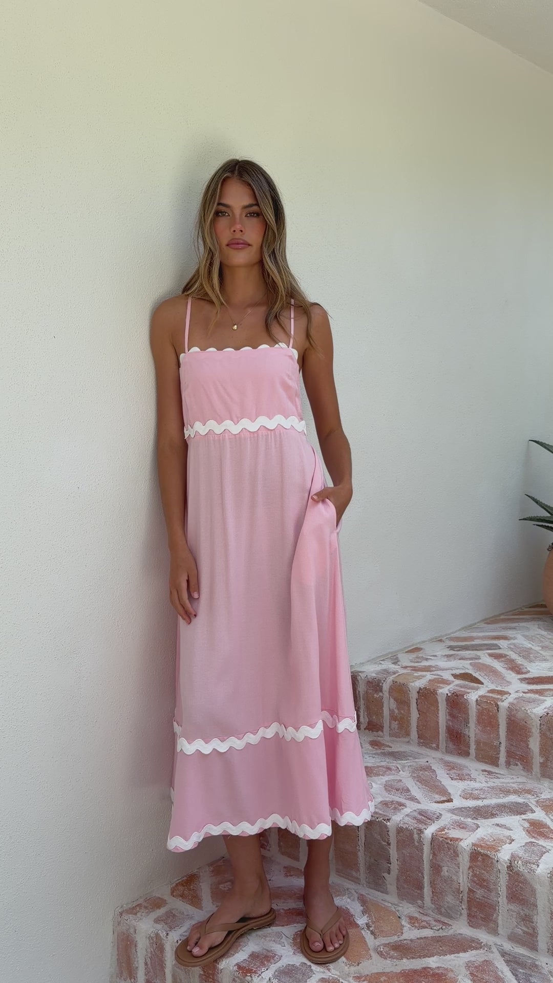 Load video: Seraphina Maxi Dress - Pink/White - Billy J