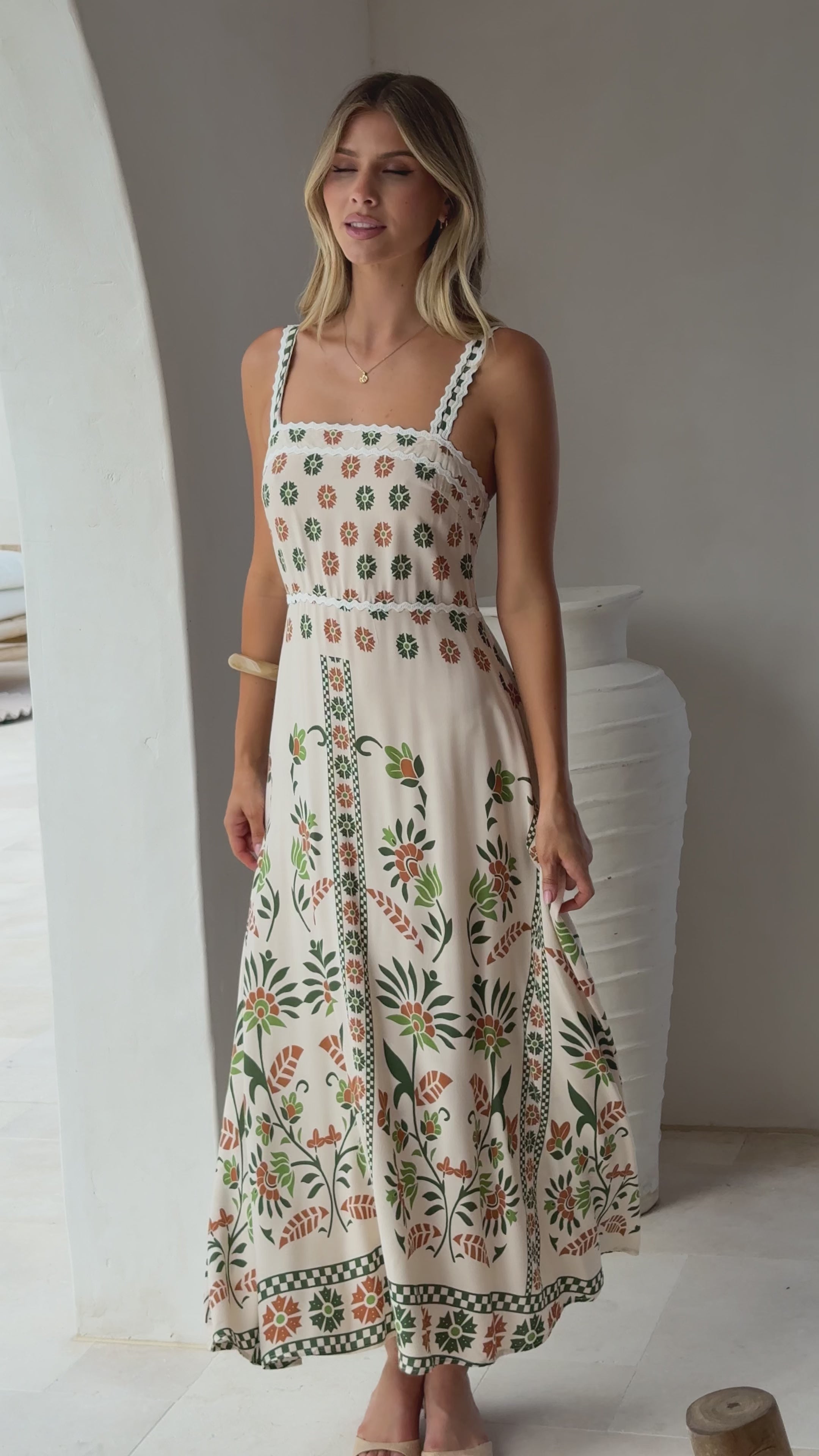 Load video: Michaela Maxi Dress - Green Floral - Billy J