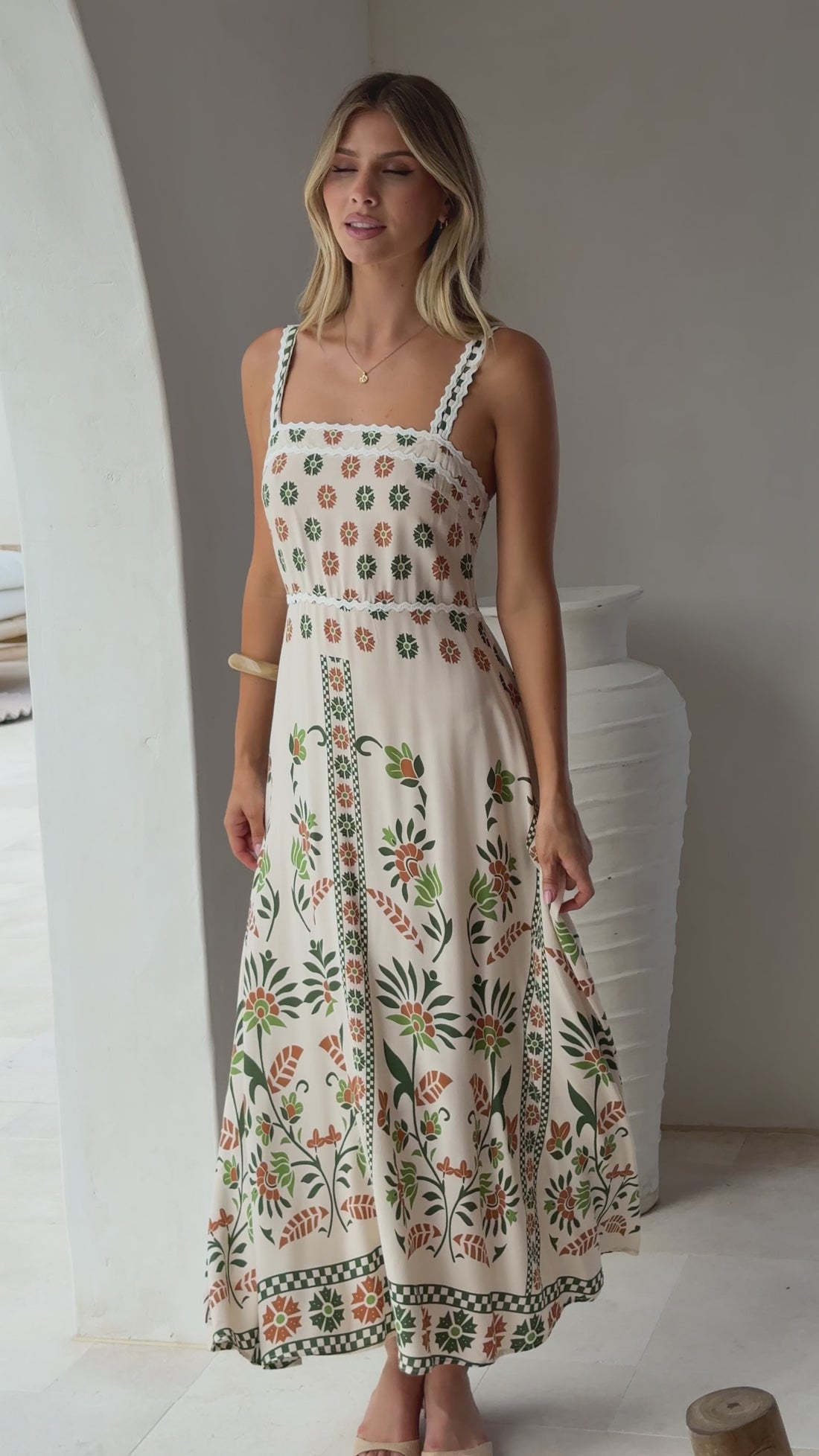 Michaela Maxi Dress - Green Floral - Billy J