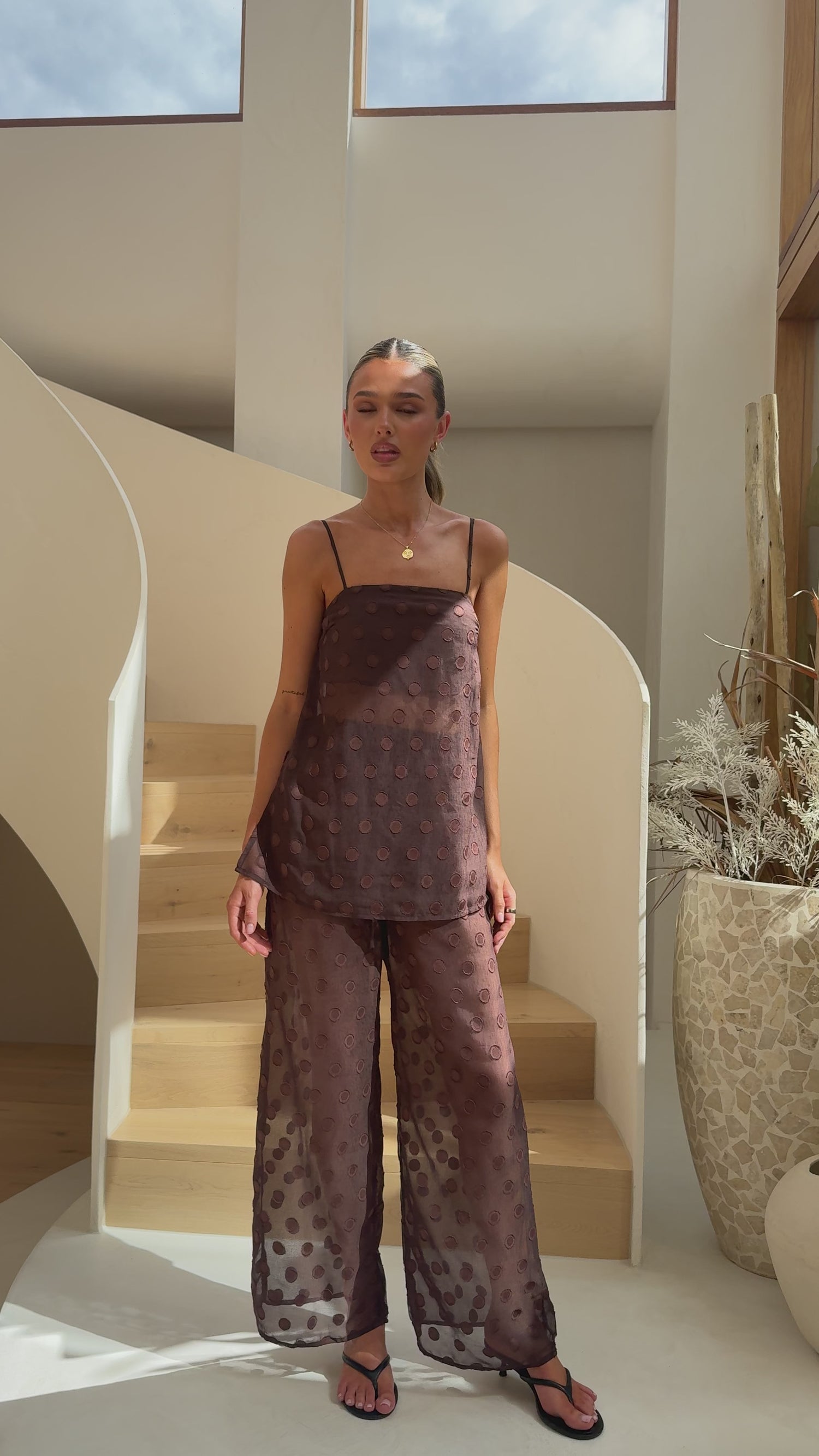 Rubi Top and Pants Semi Sheer Set - Chocolate Spot - Billy J