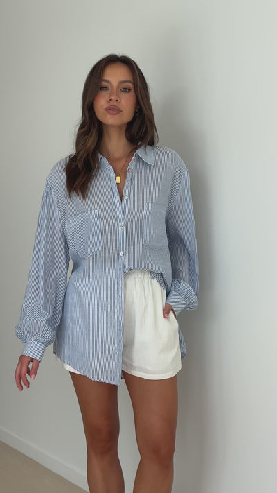 Load and play video in Gallery viewer, Sadia Button Up Shirt - Blue Stripe
