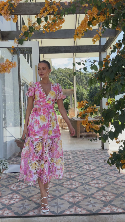 Load and play video in Gallery viewer, Solana Midi Dress - Pink Floral

