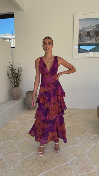 Load and play video in Gallery viewer, Sachiko Maxi Dress - Purple Print
