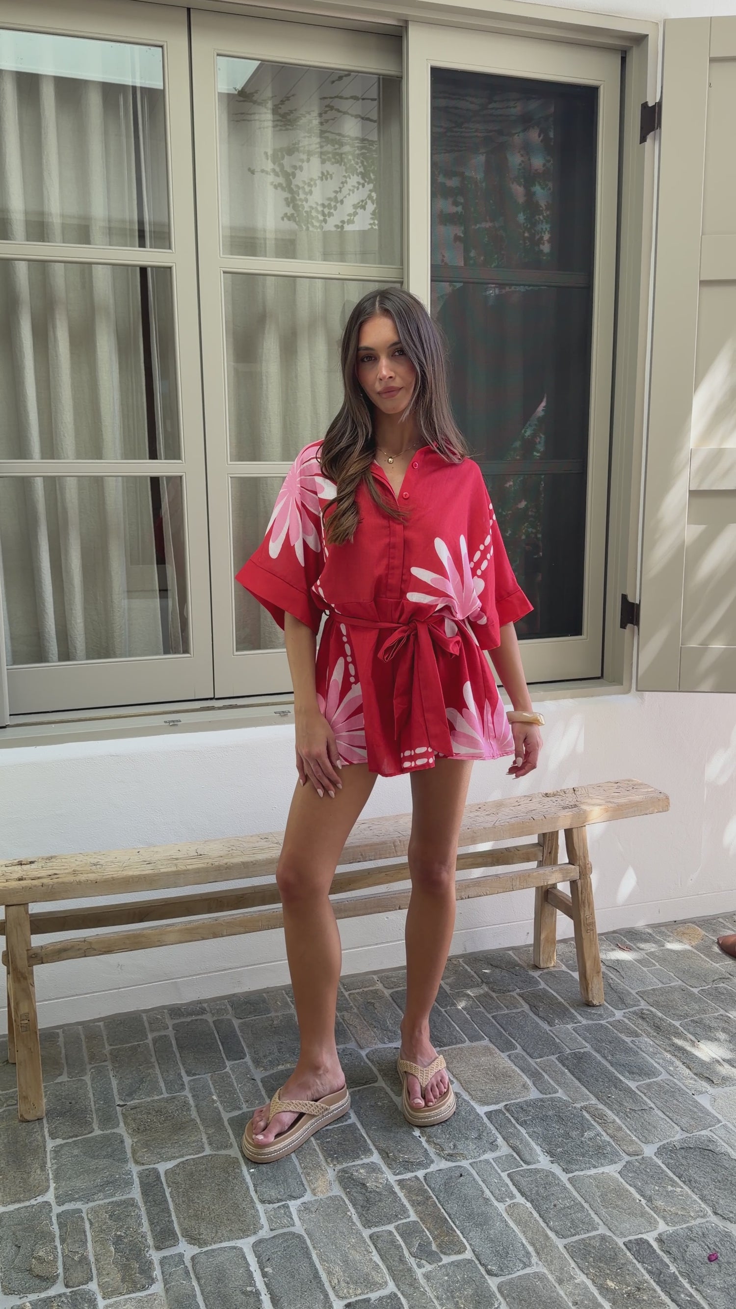 Farrah Playsuit - Red/White Flower - Billy J