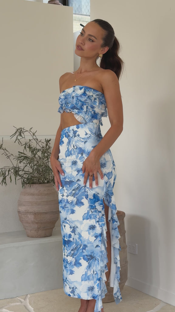 Zinnia Midi Dress - Blue Floral - Billy J