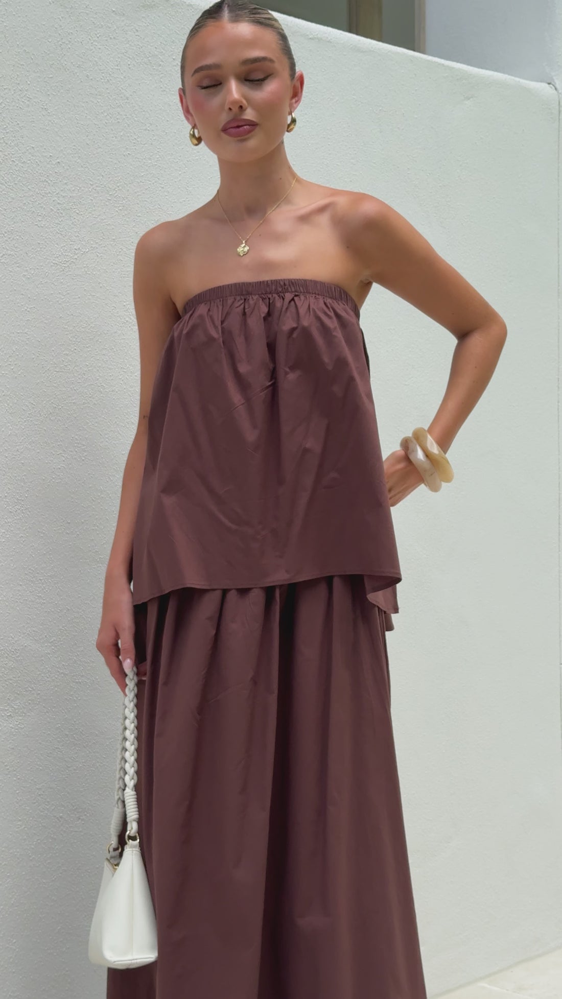 Makala Strapless Top and Maxi Skirt Set - Chocolate - Billy J