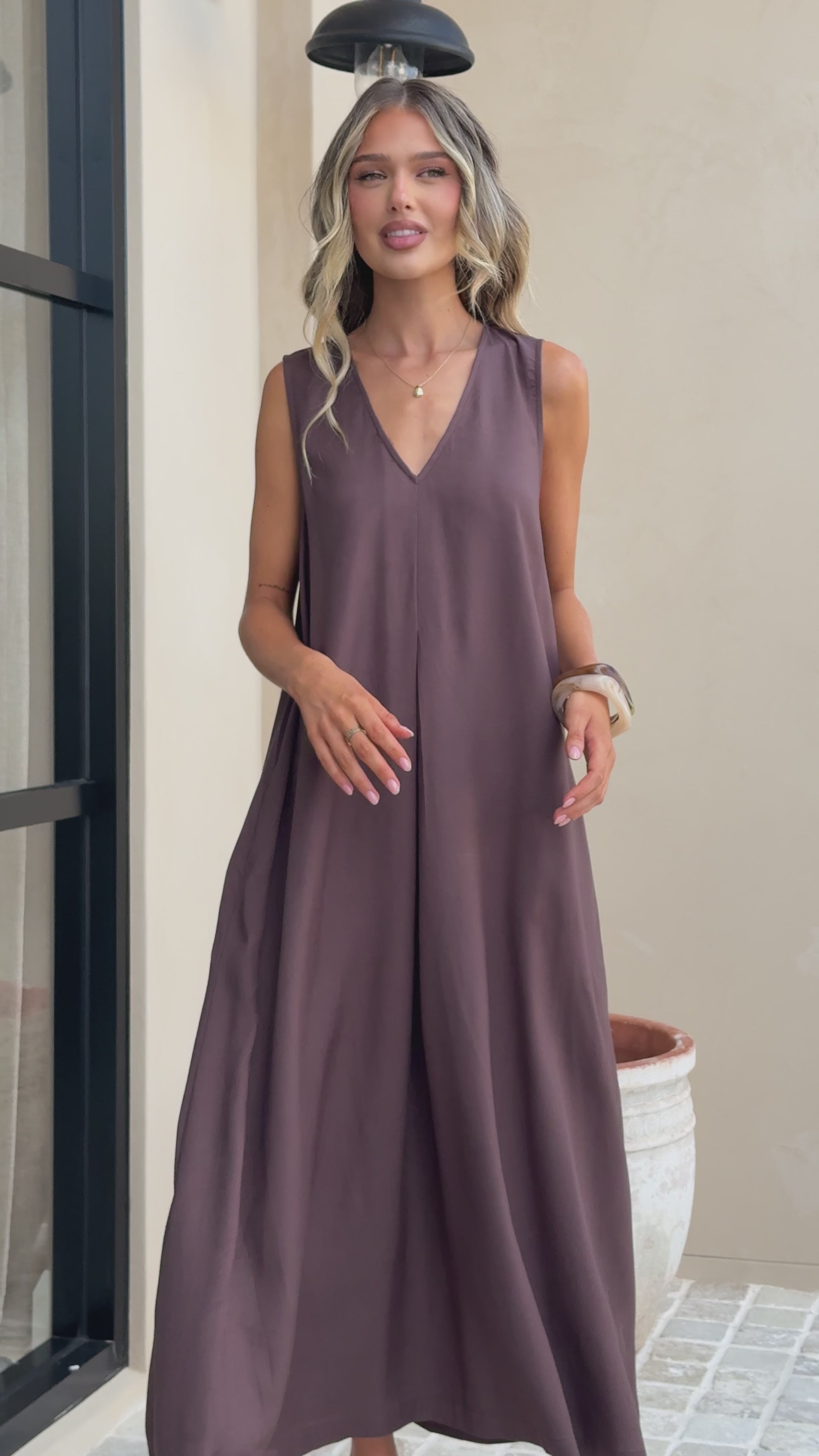 Load video: Aliah Maxi Dress - Chocolate - Billy J