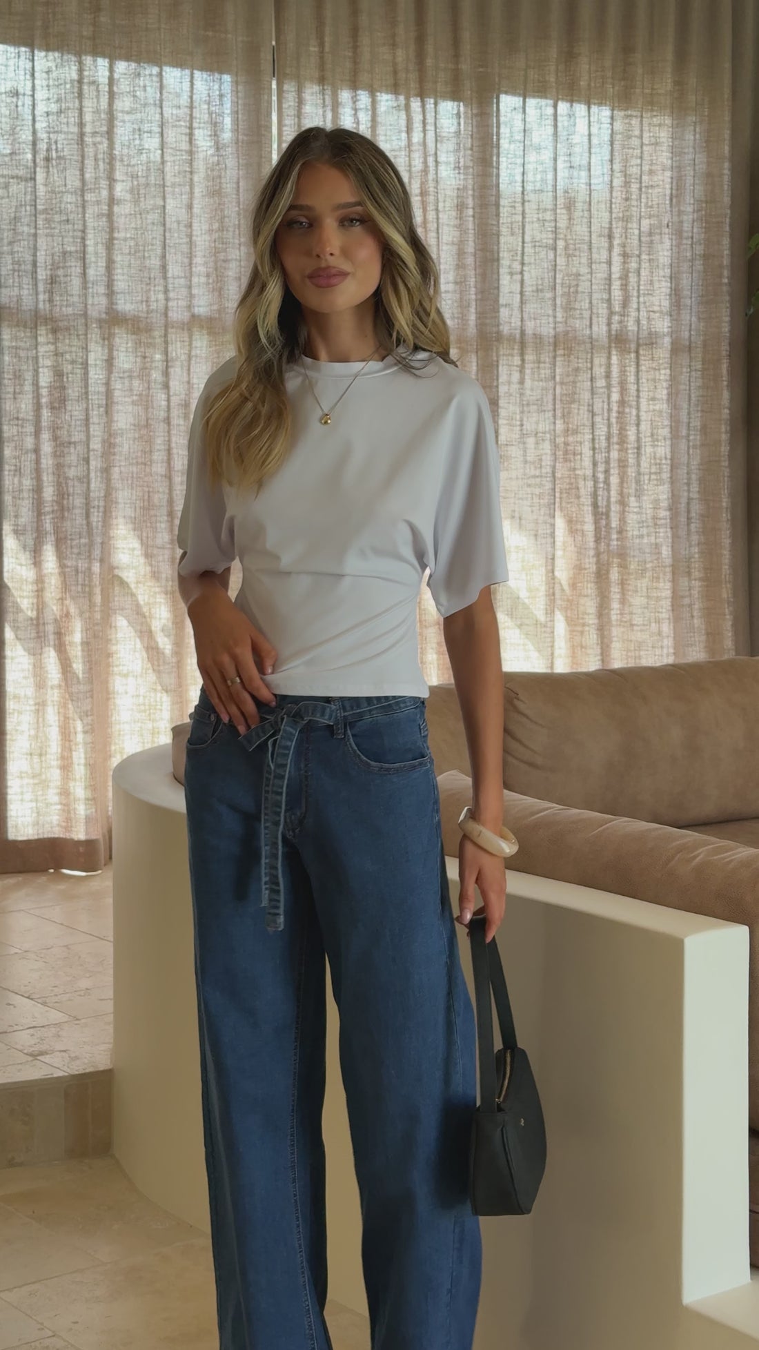 Vicky Tie Waist Straight Leg Jeans - Dark Wash - Billy J