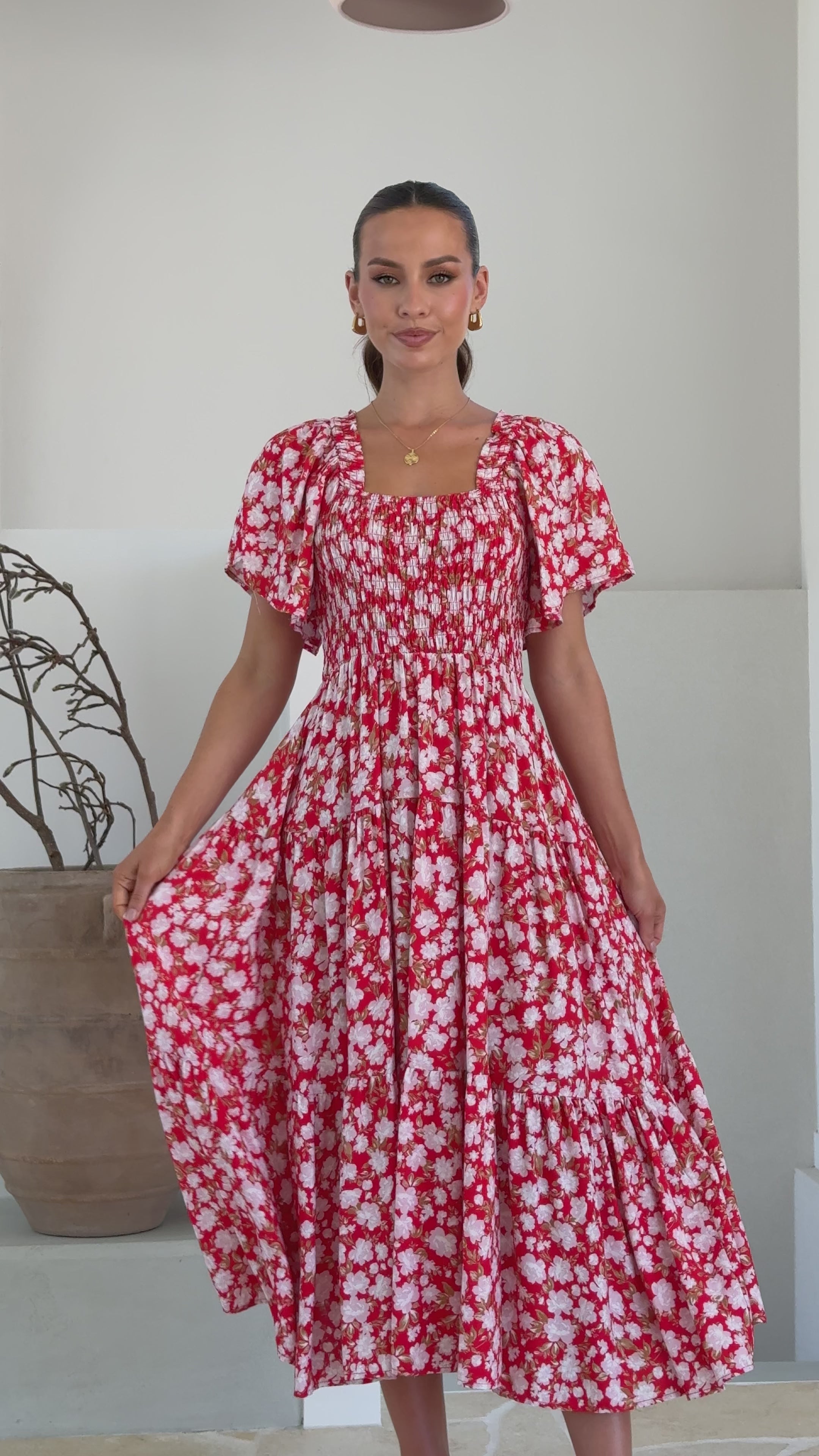 Sammi Midi Dress - Red Floral