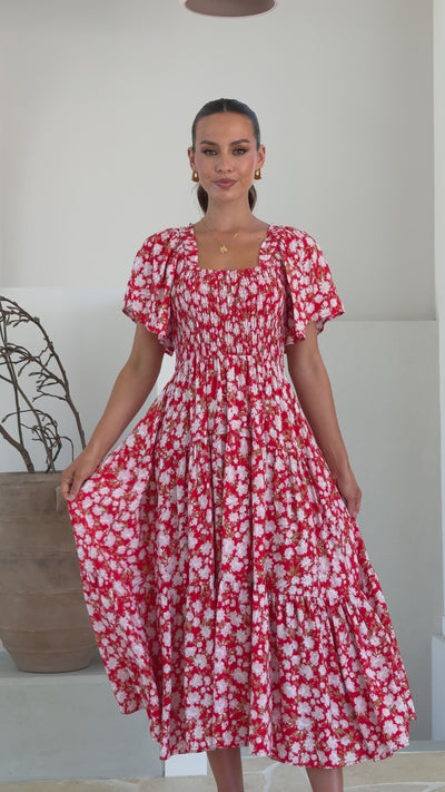 Load and play video in Gallery viewer, Sammi Midi Dress - Red Floral
