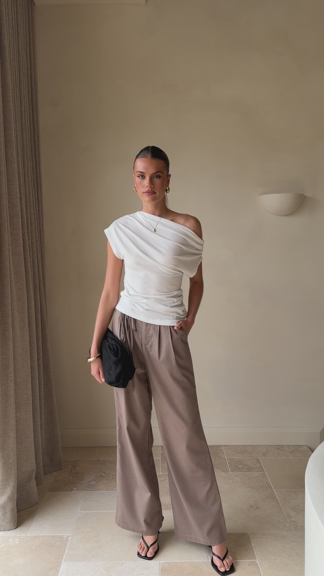 Cascada Tie Waist Pants - Brown - Billy J