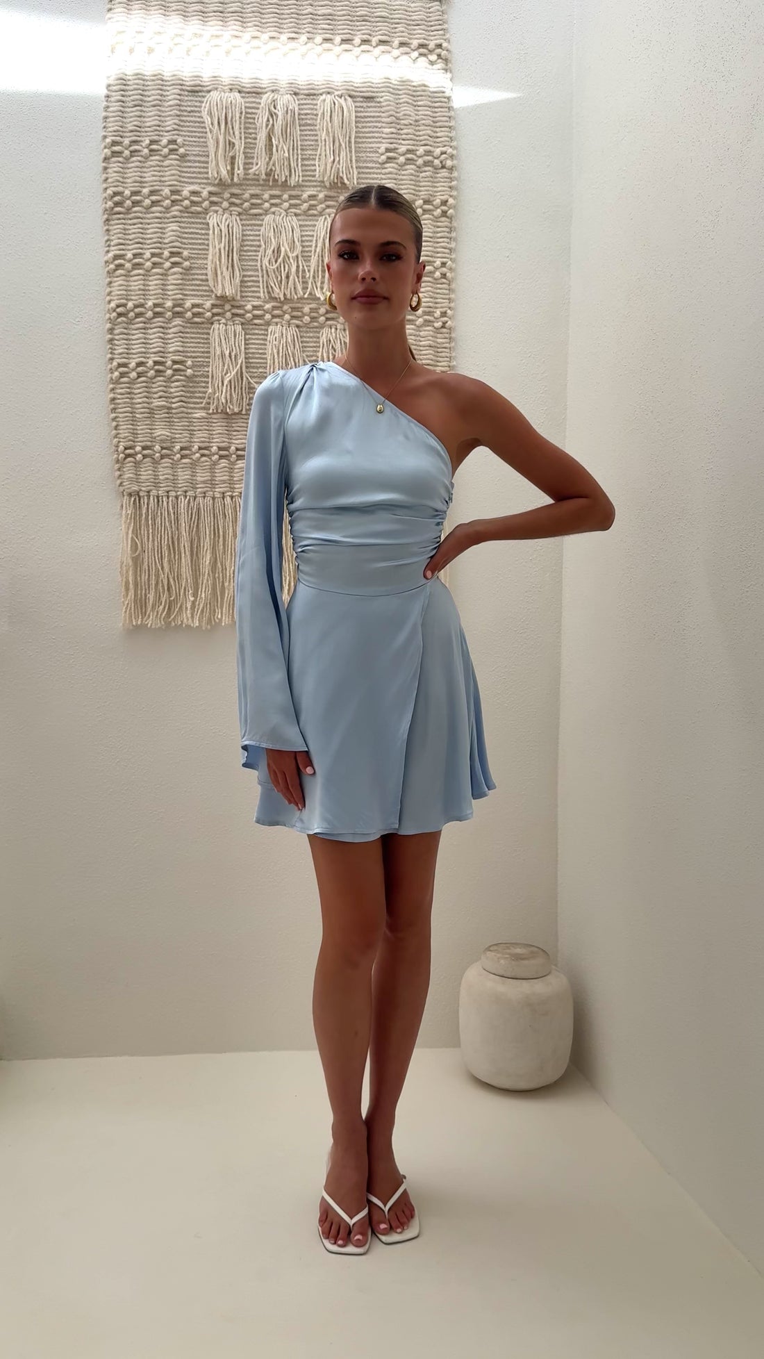 Letty One Shoulder Mini Dress - Baby Blue - Billy J