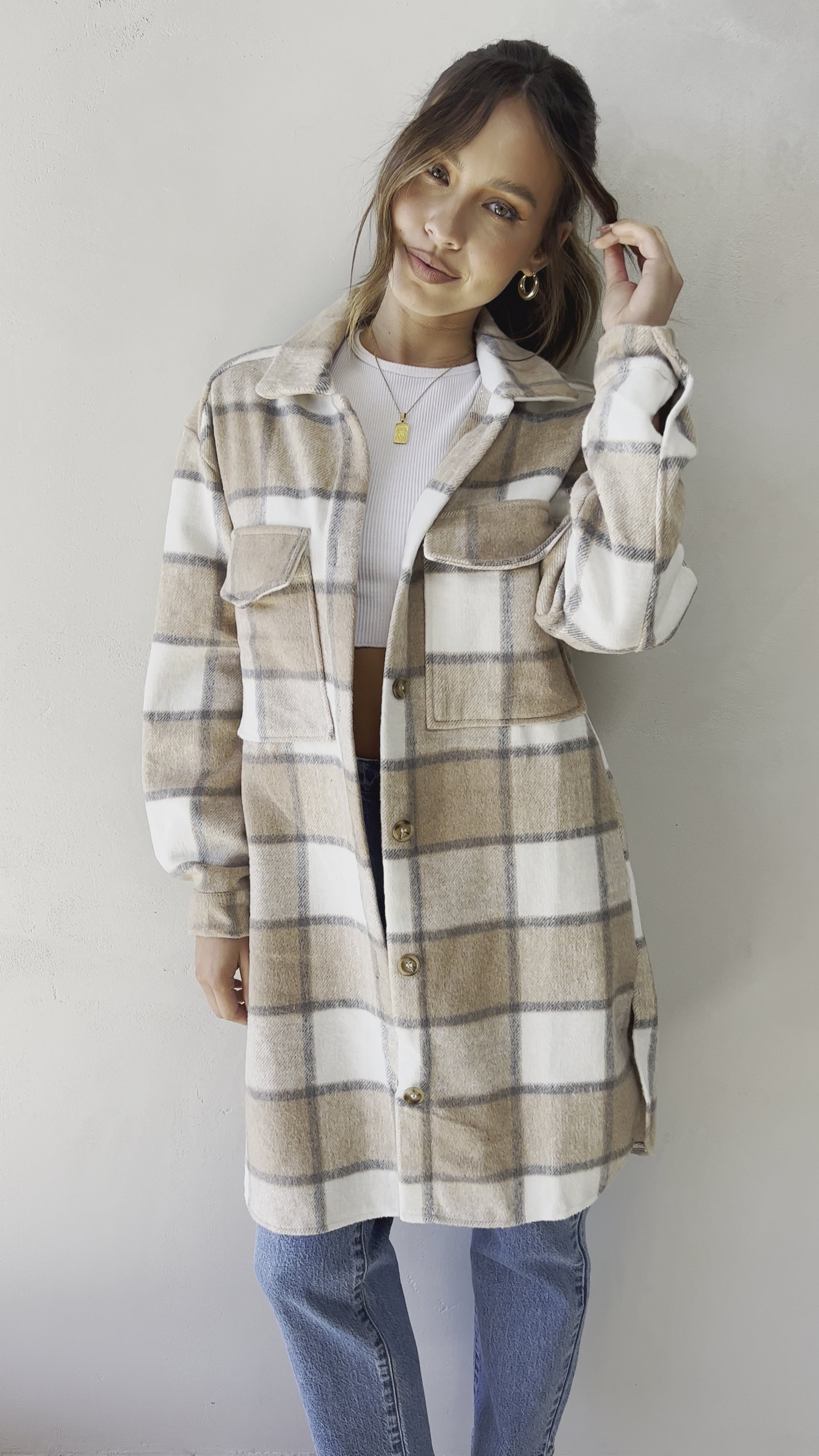 Saskia Jacket - Beige/Cream Check - Billy J