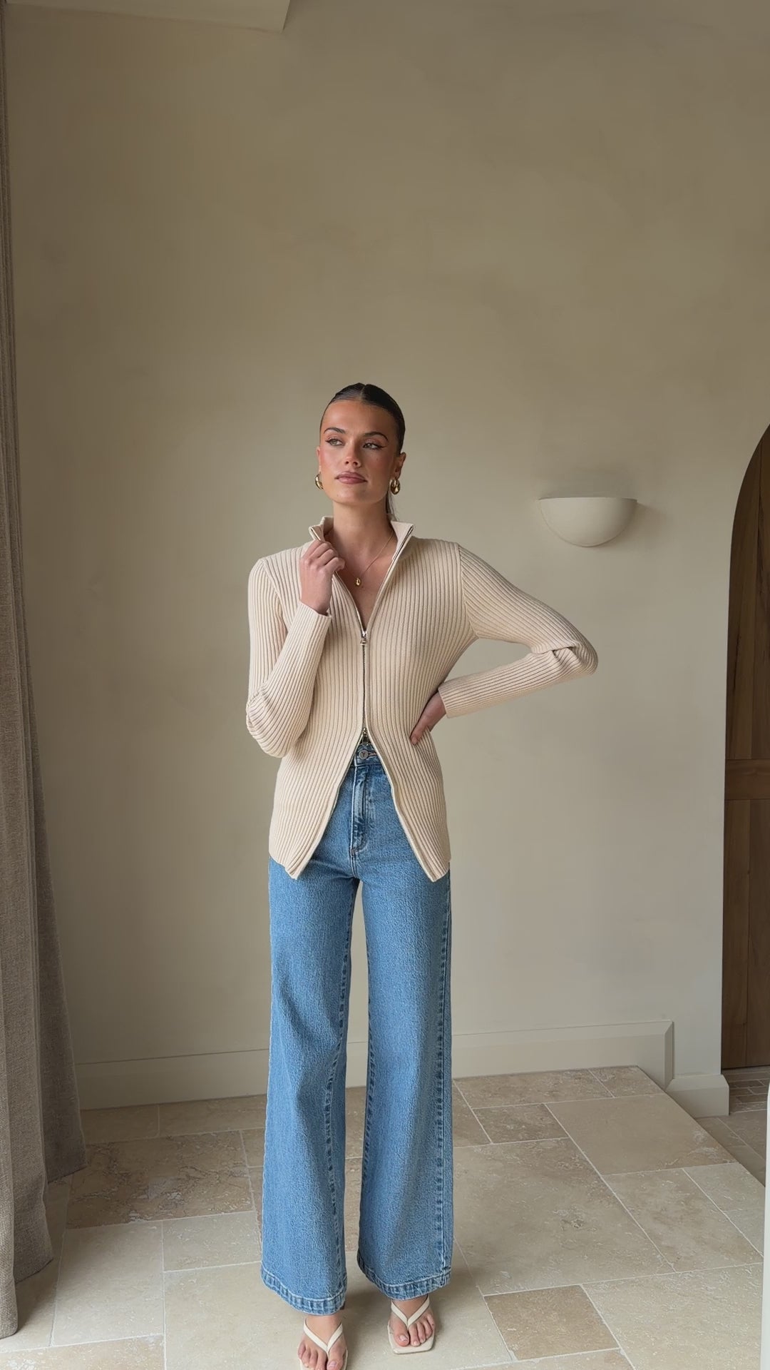 Cleo Long Sleeve Top - Beige - Billy J