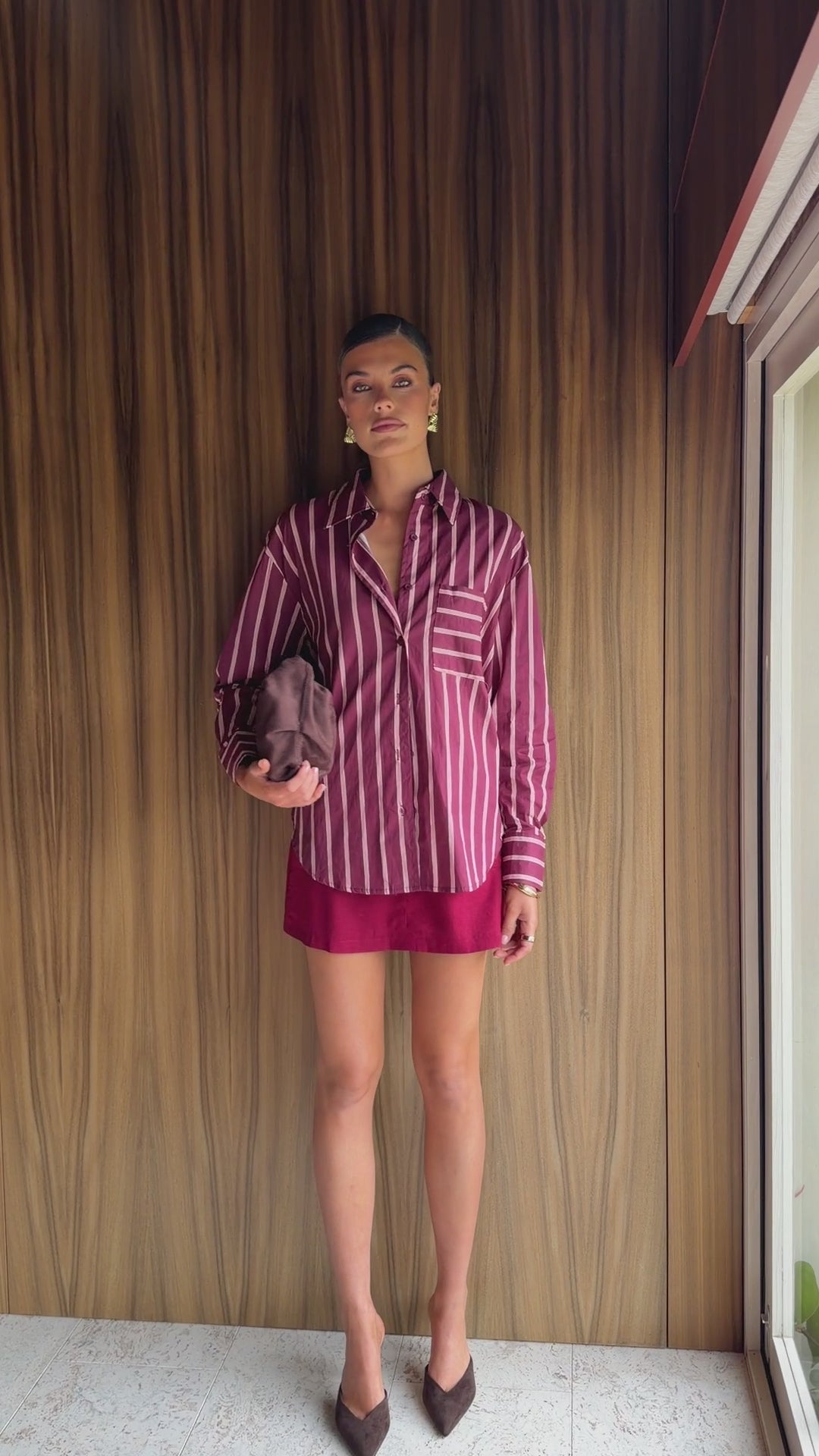 Nina Button Up Shirt - Merlot Stripe - Billy J