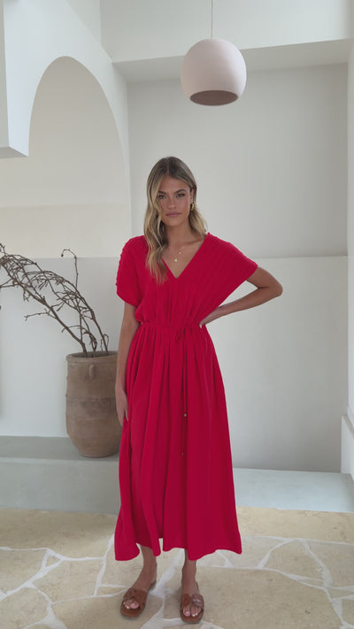 Load and play video in Gallery viewer, Velia Maxi Dress - Red - Billy J
