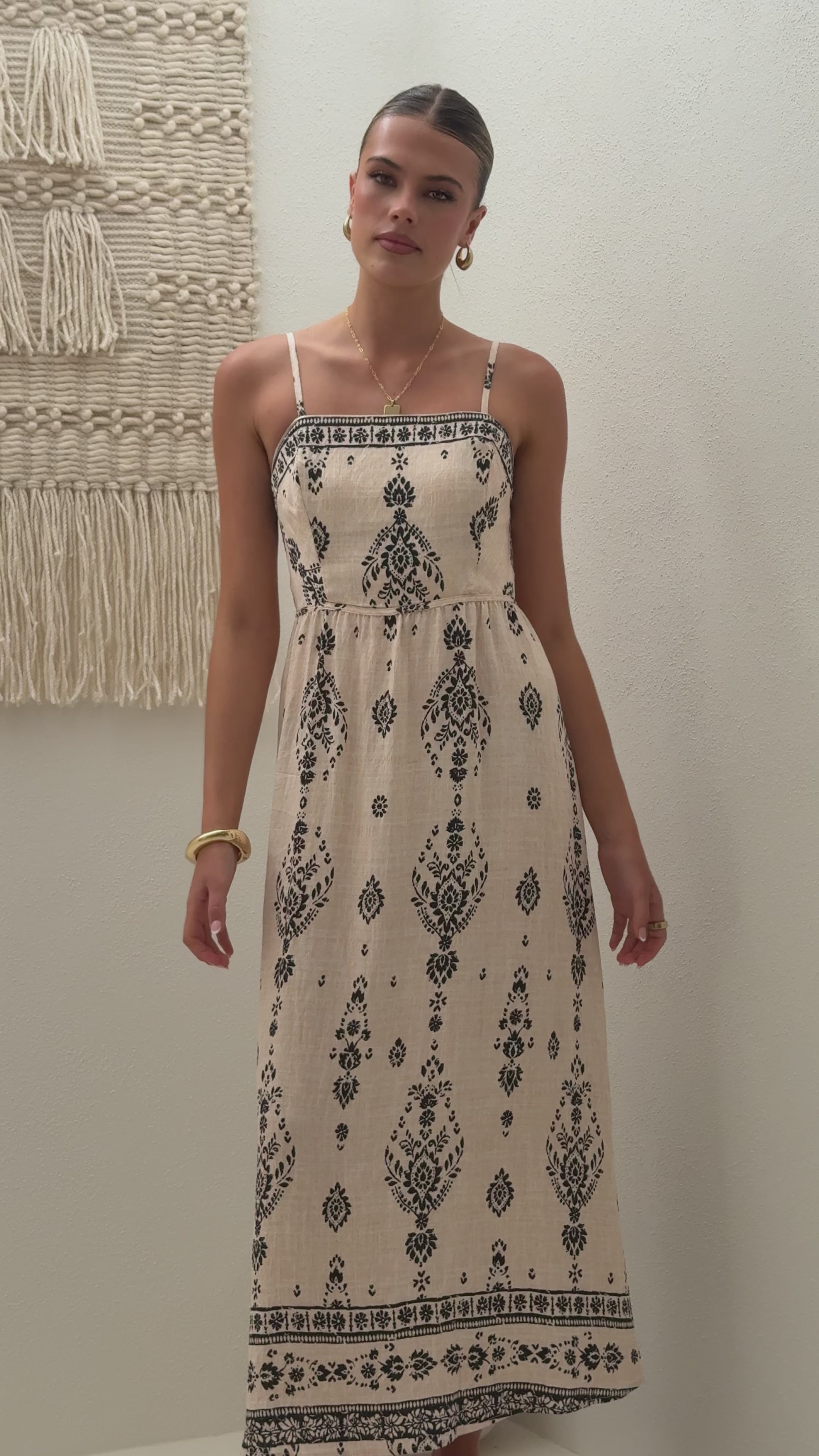 Load video: Samara Maxi Dress - Cream/Black - Billy J