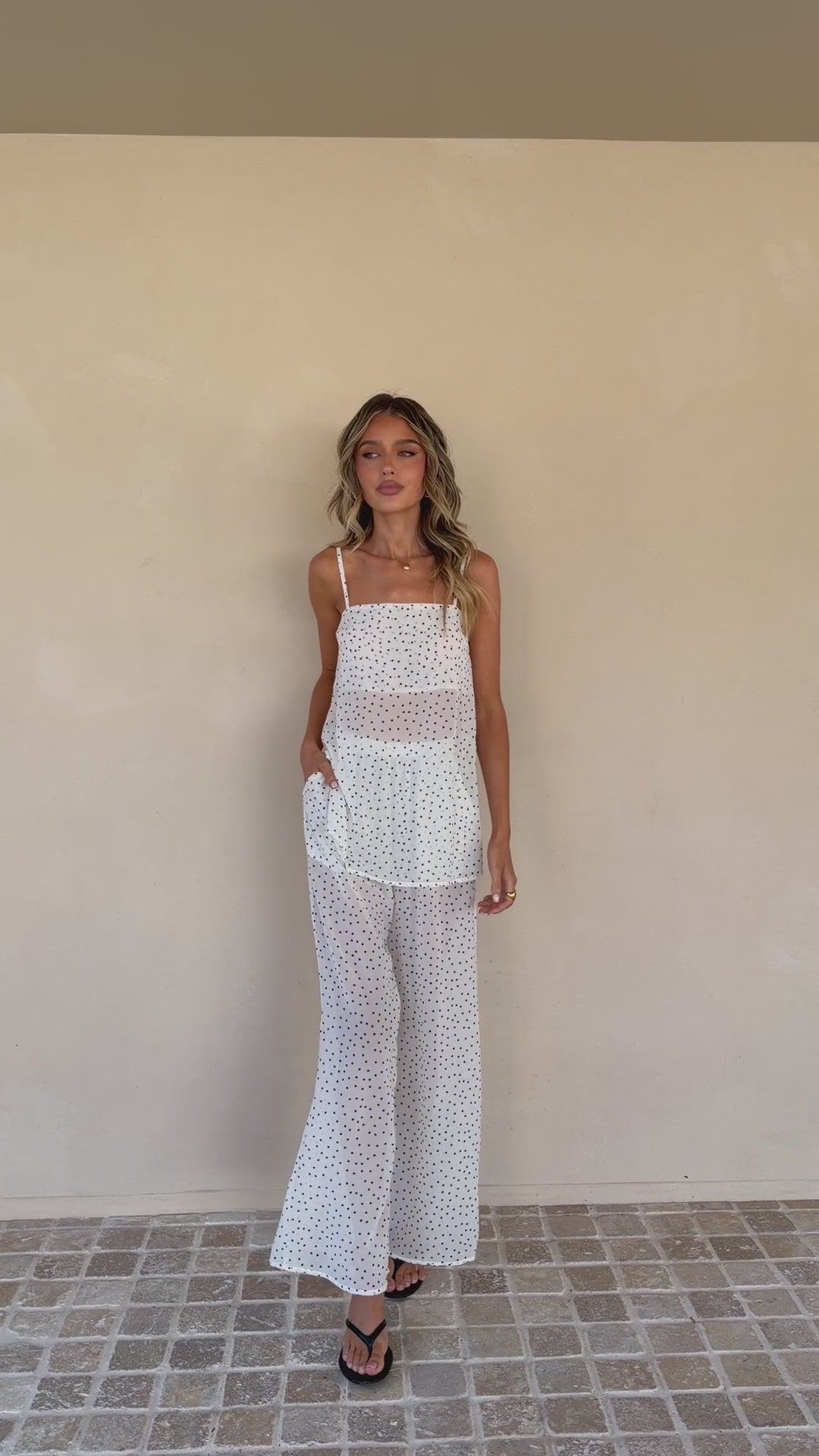 Rubi Top and Pants Semi Sheer Set - Cream Polka - Billy J