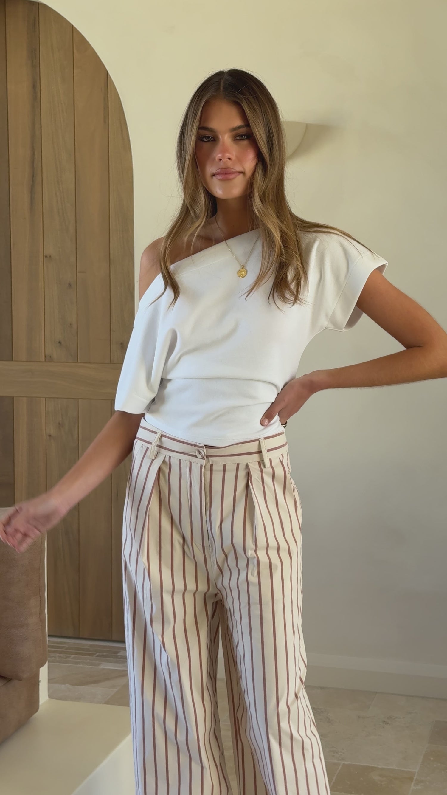 Tasmine Pants - White/Mauve Stripe - Billy J